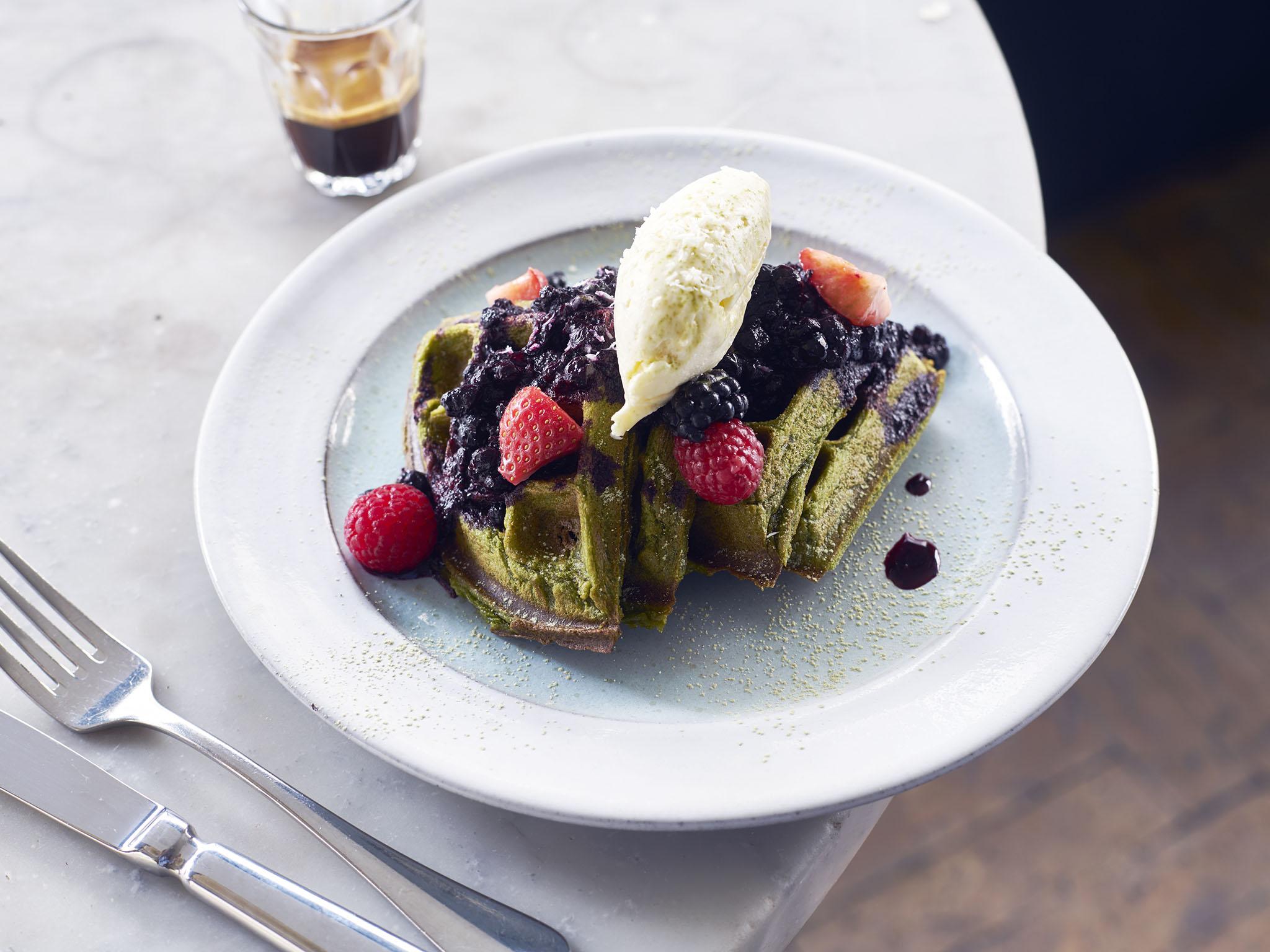 Waffles have been given a new lease of life with the addition of green tea