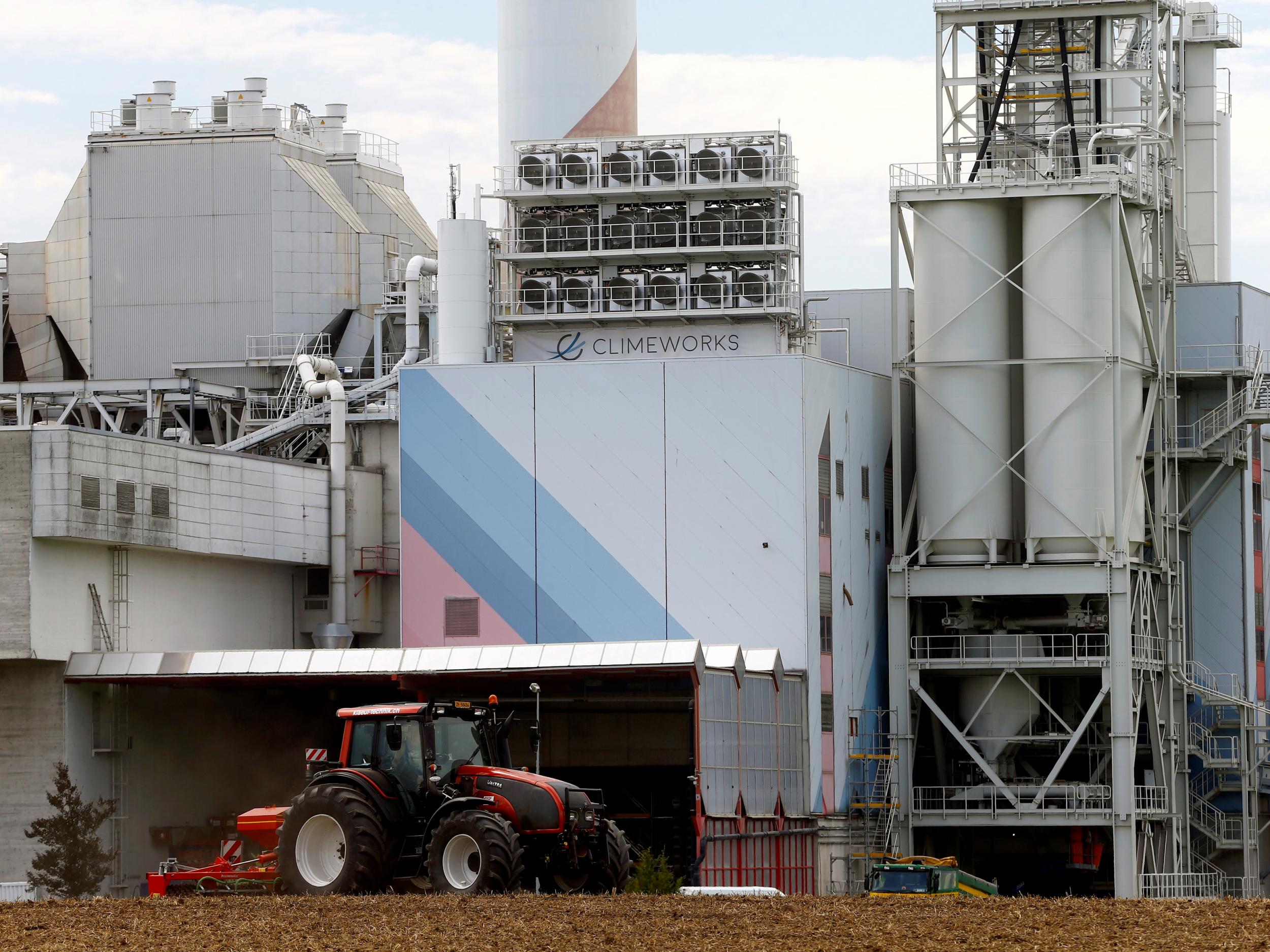 A facility for capturing CO2 from air of Swiss Climeworks AG is placed on the roof of a waste incinerating plant in Hinwil, Switzerland