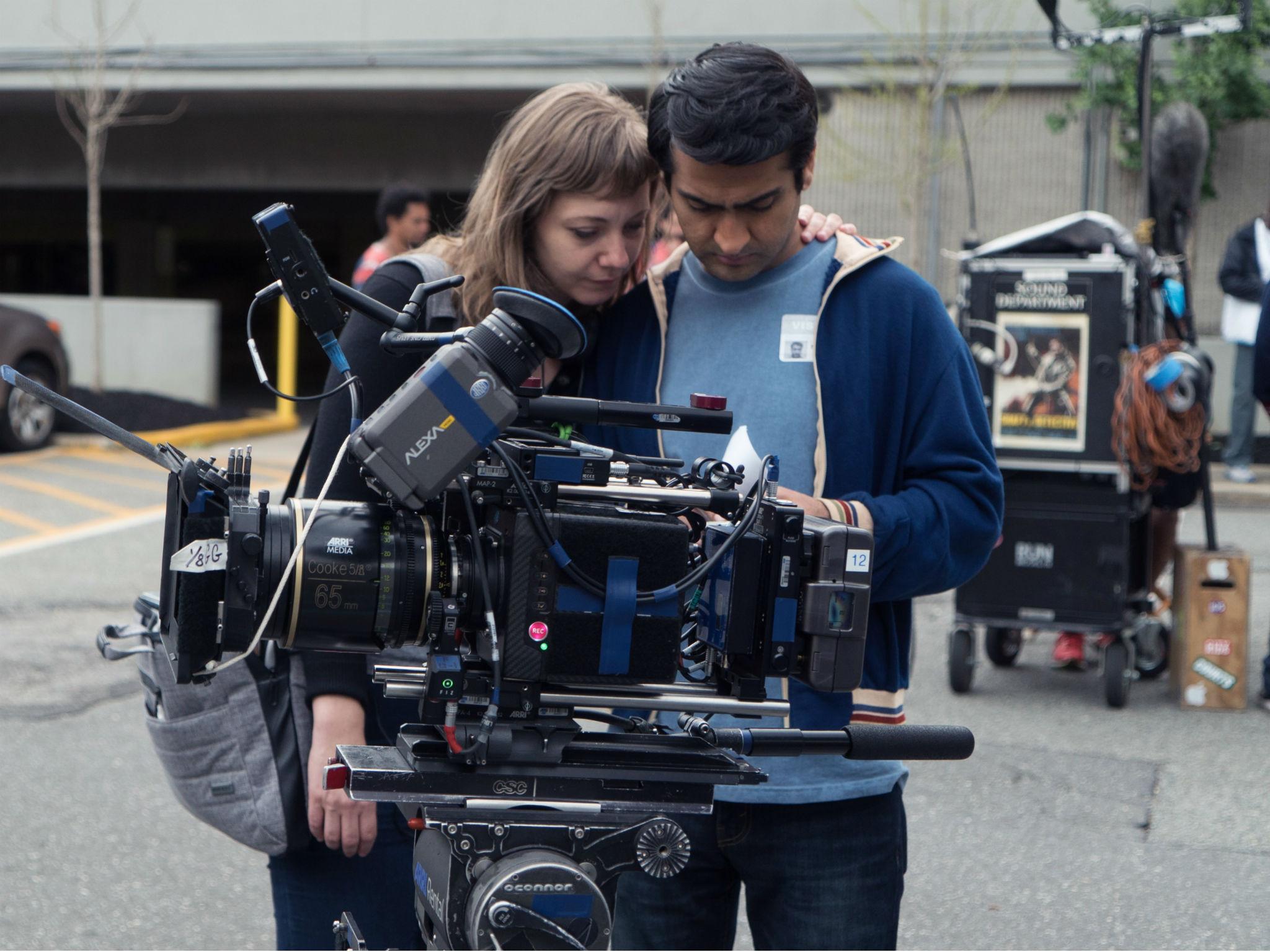 Writers Emily V. Gordon and Kumail Nanjiani on the set of 'The Big Sick' which was inspired by their romantic relationship