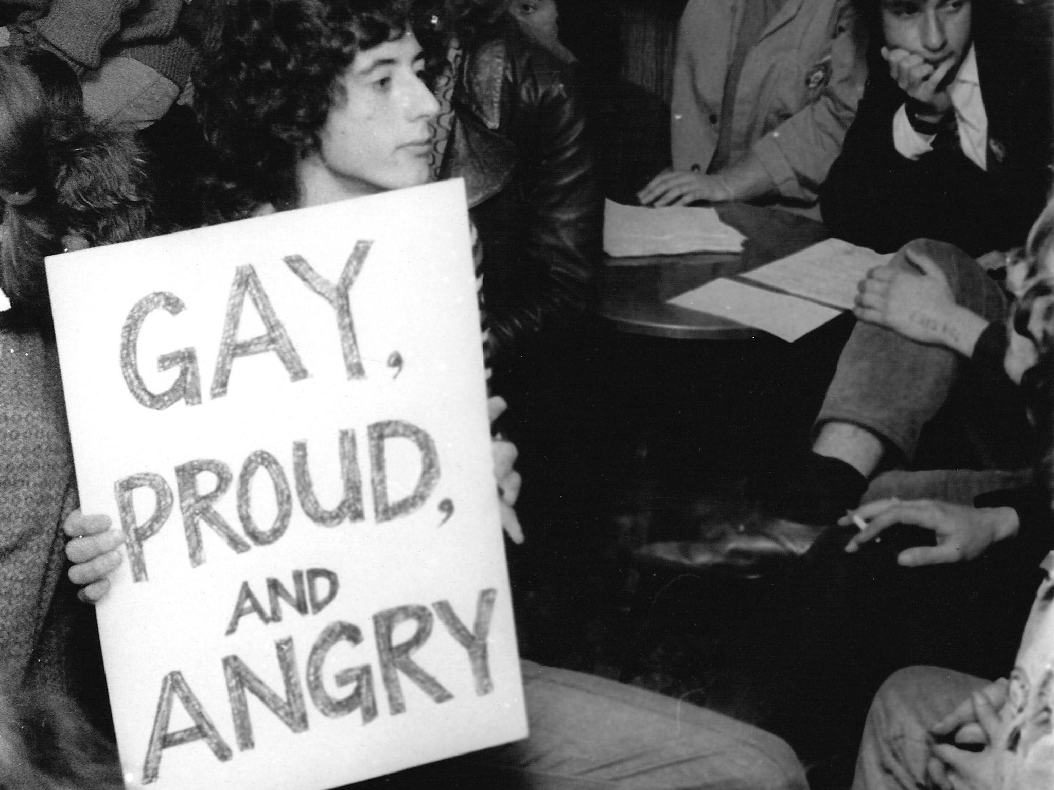 Peter Tatchell pictured at a sit-down protest in a pub in Chepstow in 1971