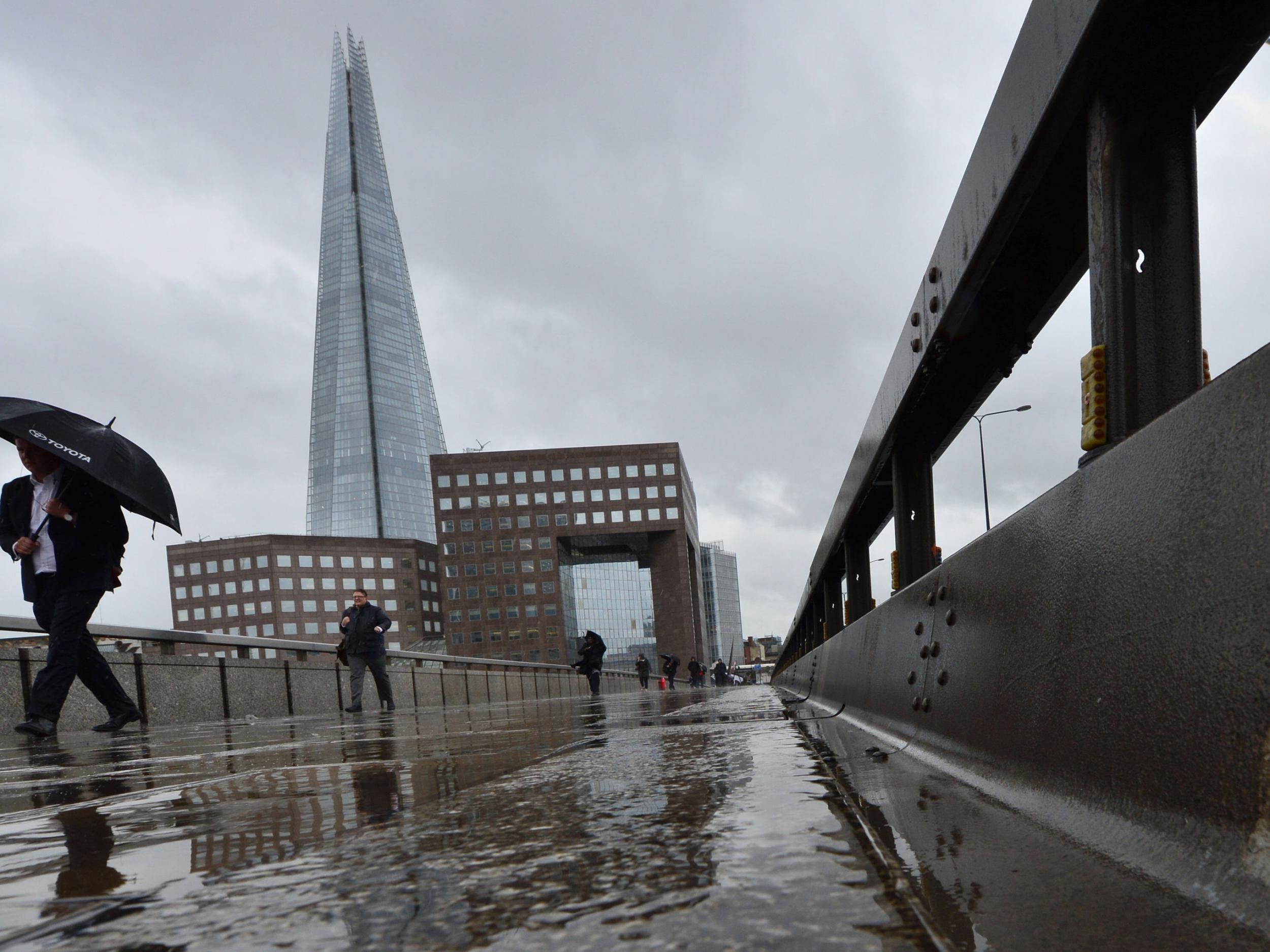 Metal barriers on London Bridge placed there after a terror attack that killed eight people