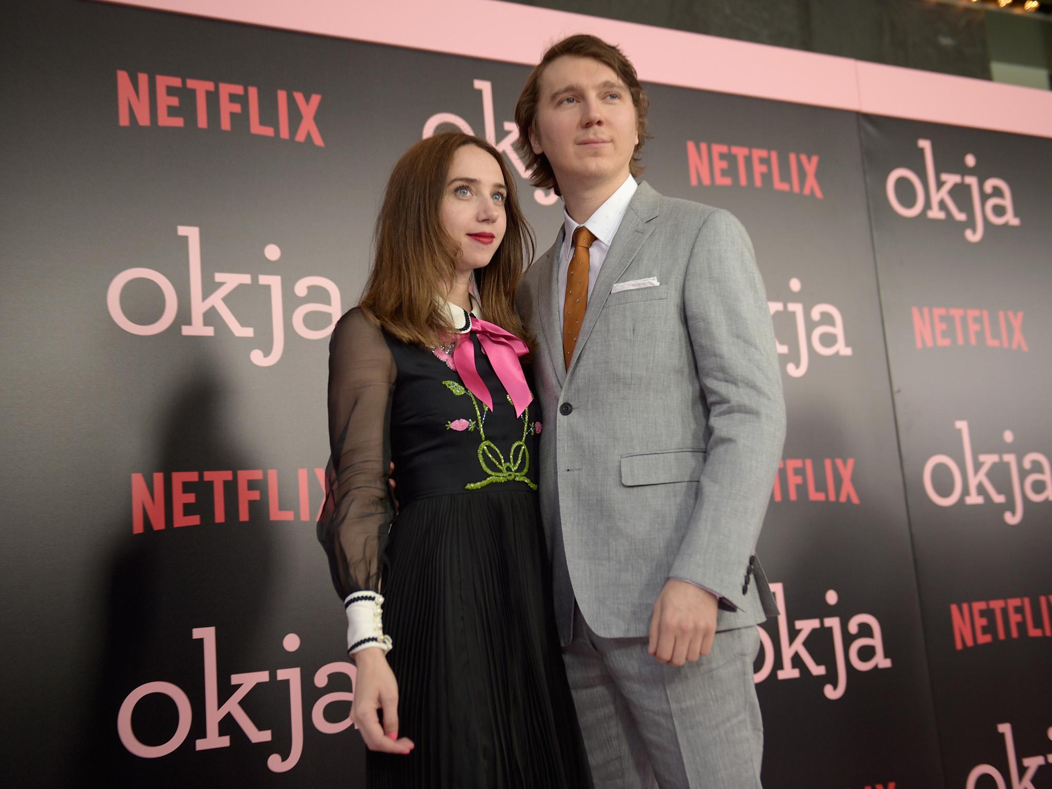 Kazan and her partner Paul Dano who is directing the film 'Wildlife' they have together co-adapted for the screen (Getty for Netflix)