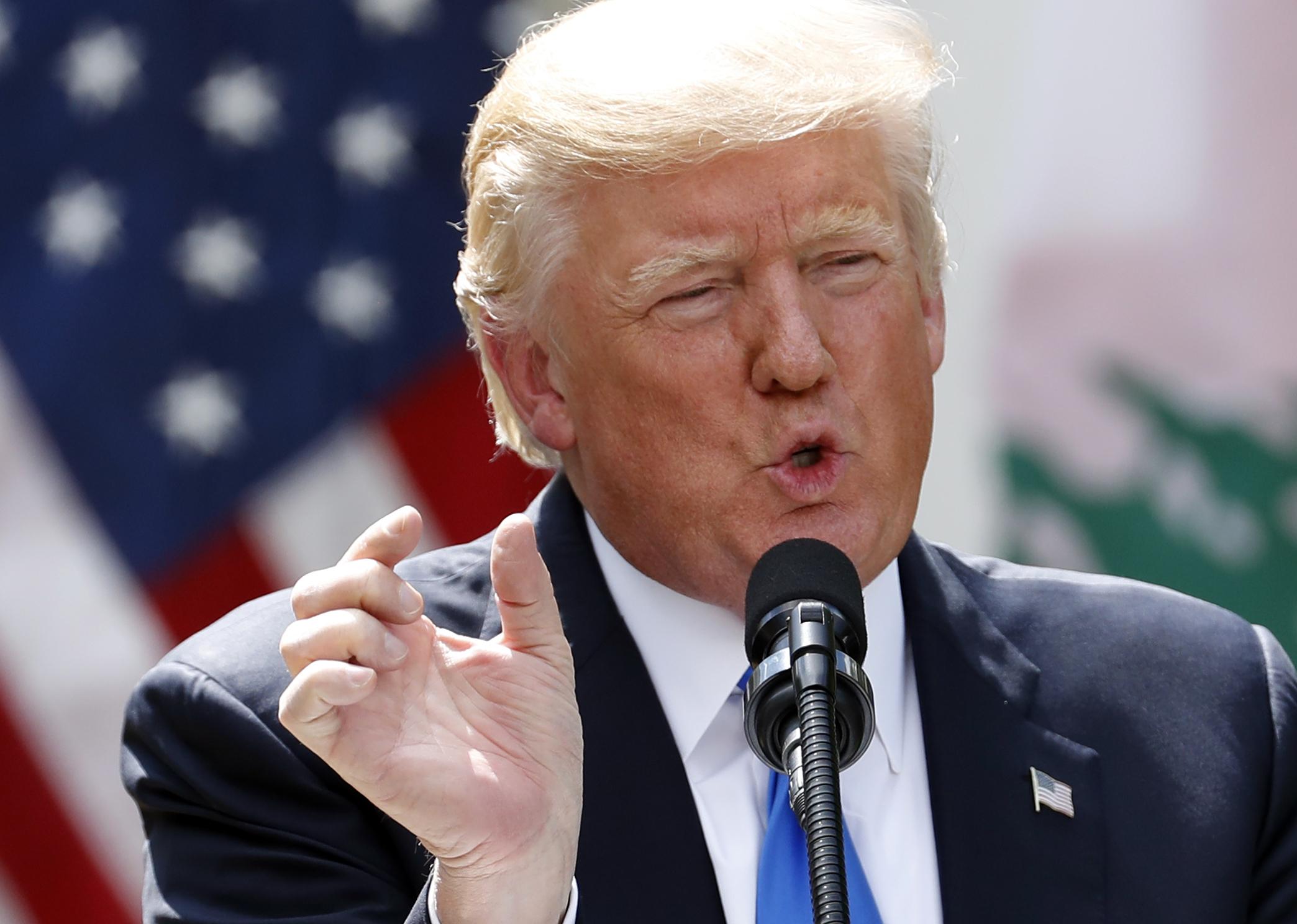 President Donald Trump speaks about the healthcare vote during a joint news conference with Lebanese Prime Minister Saad Hariri