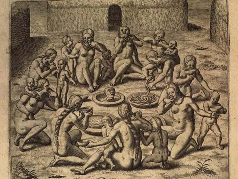 Women depicted eating human flesh in a 16th-century codex – men allegedly left them hungry by eating their hunt before returning home