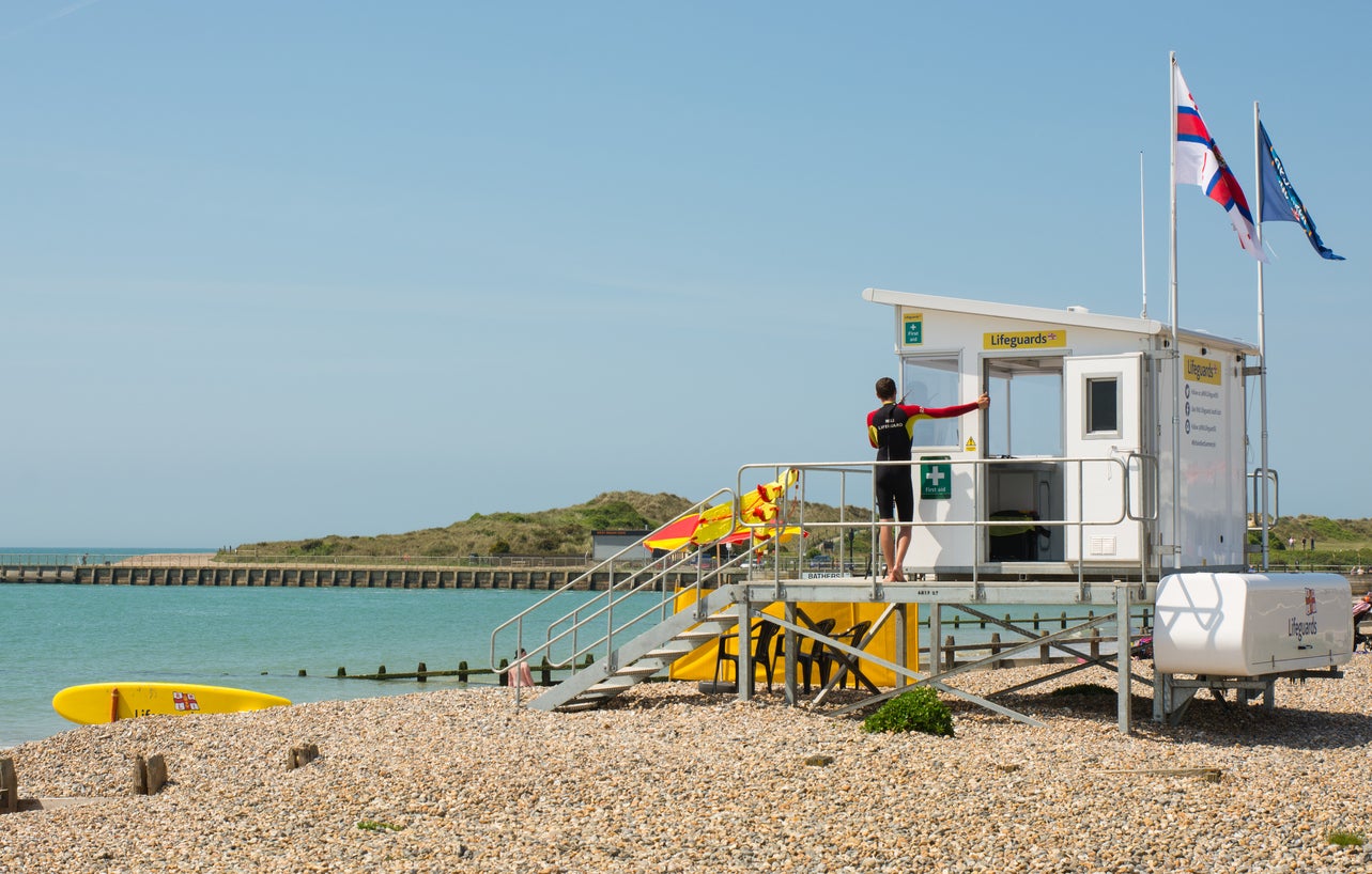 Lifeguard on the beach at Littlehampton, West Sussex