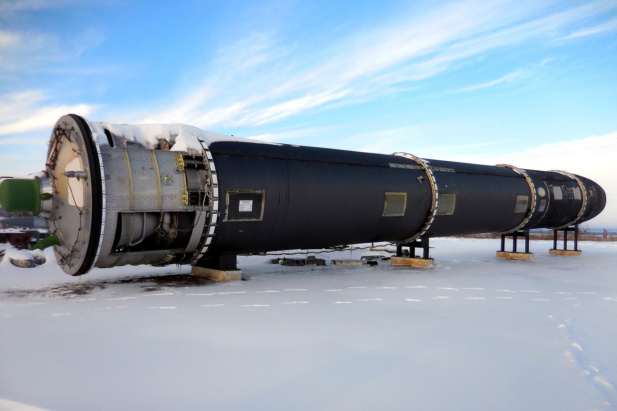 An RS-20A/SS-18 Satan missile at the former Soviet base in Pervomaysk (Cheryl L Reed/Washington Post)