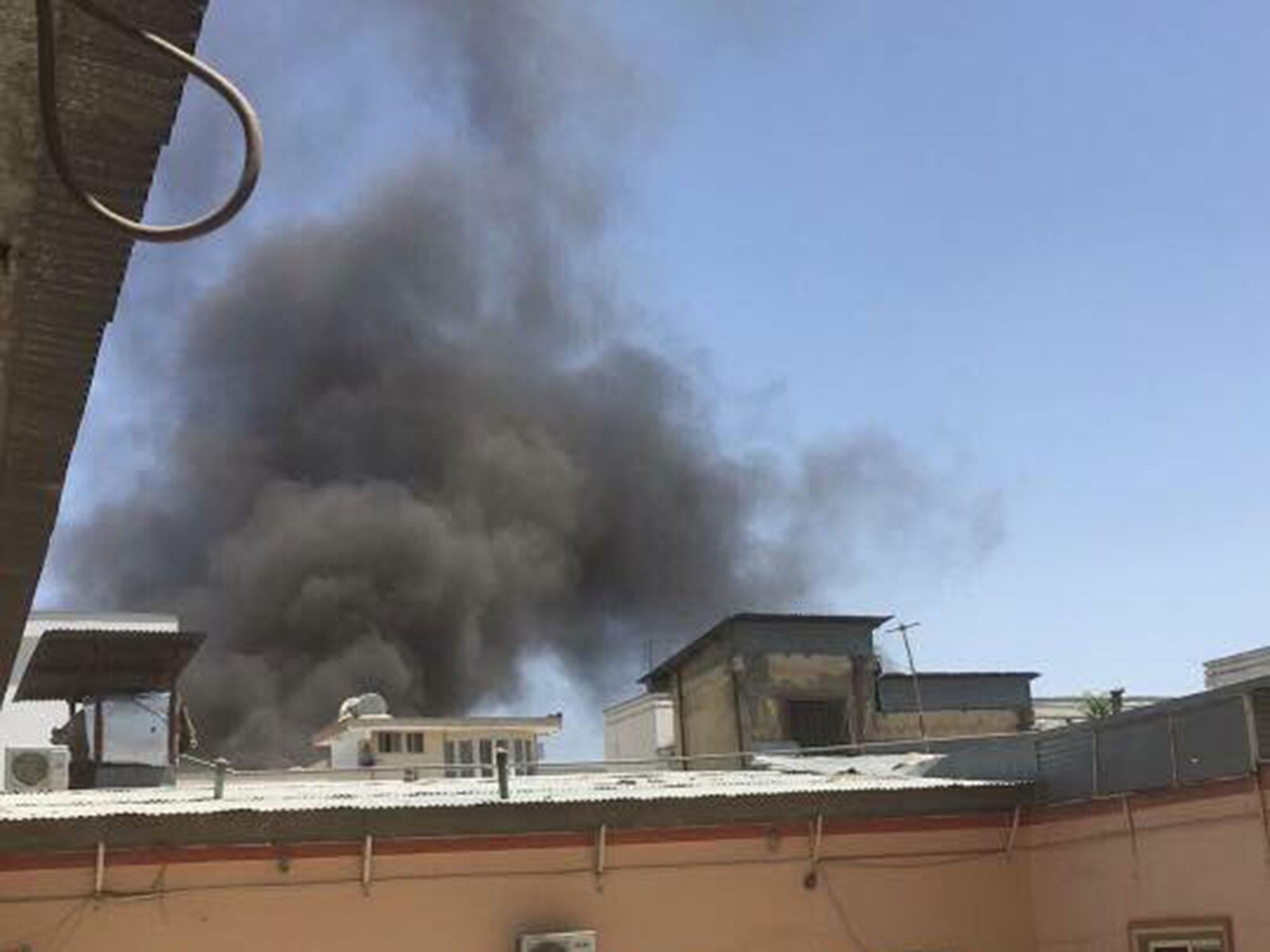 Smoke can be seen billowing from the area near the Iraqi embassy after witnesses reported hearing a loud explosion