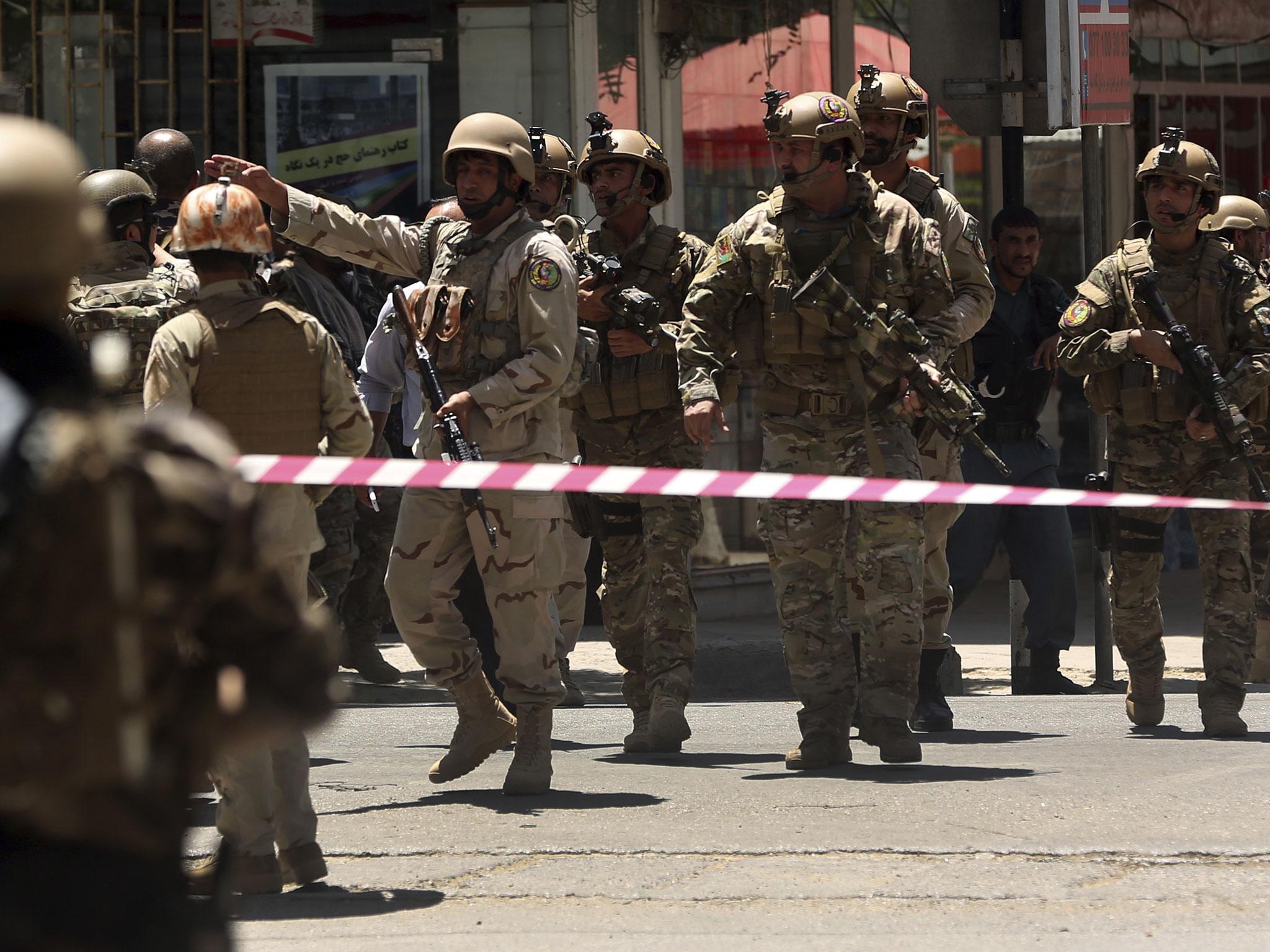 A large contingent of Afghan security forces responded to the suicide attack followed by a gunfight with Isis fighters at the Iraqi embassy in Kabul, Afghanistan