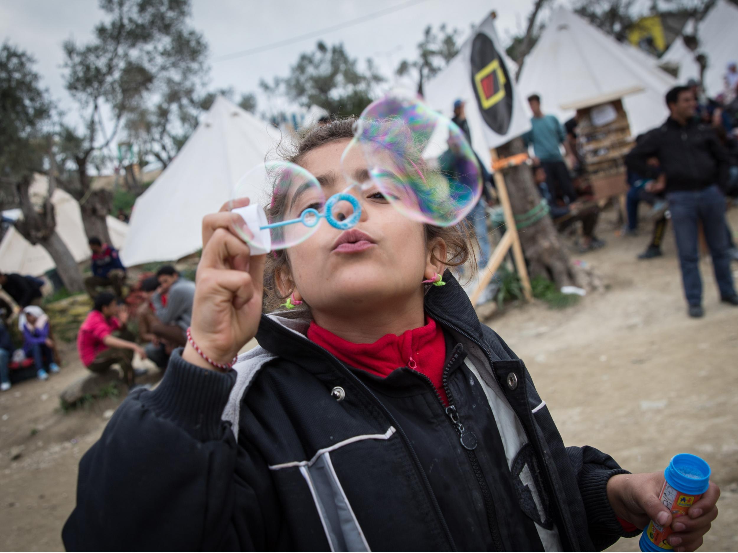 Refugees gather at the Moria camp in Lesvos 29 Feb 2016