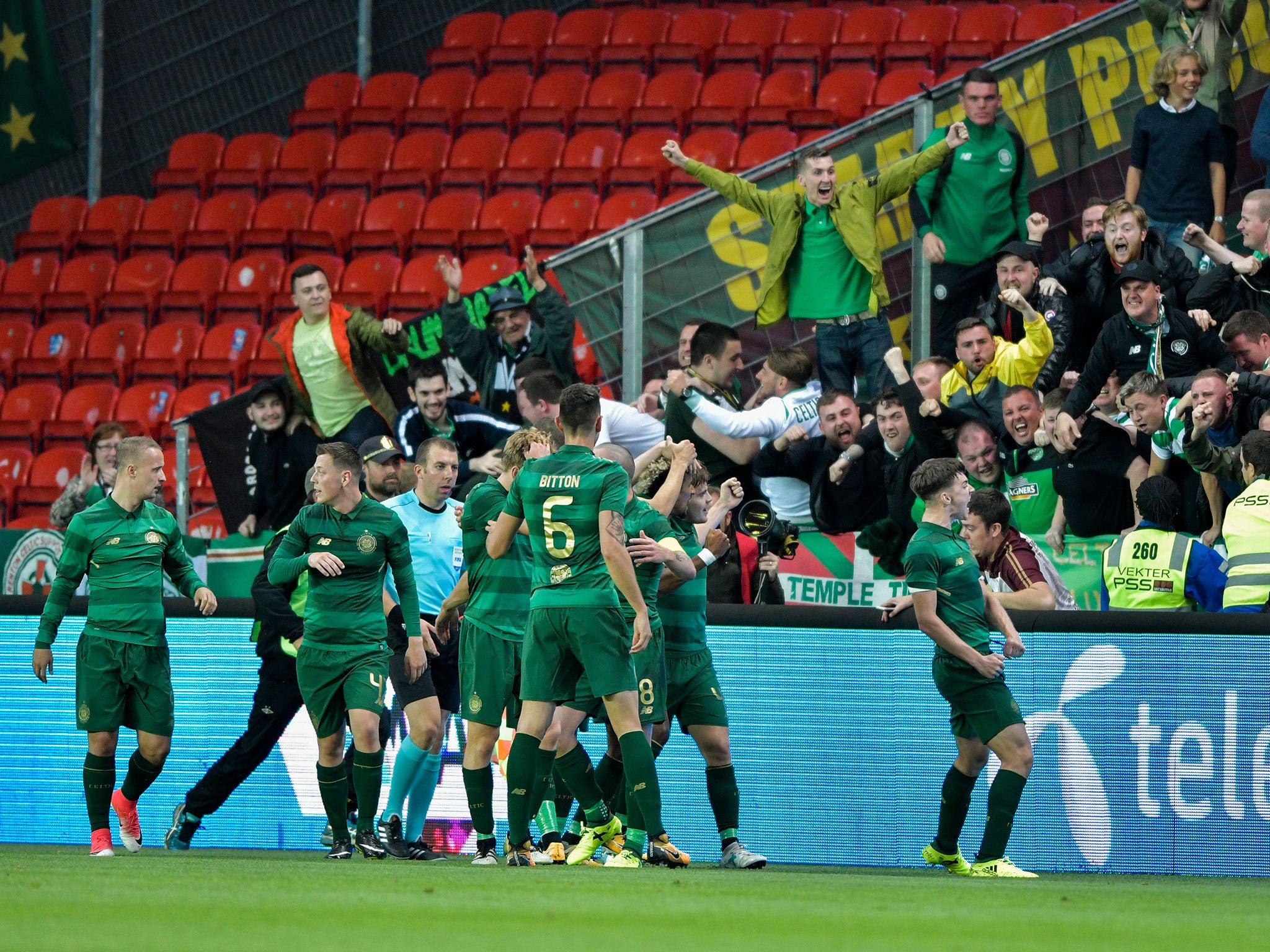 James Forrest celebrates after breaking the deadlock