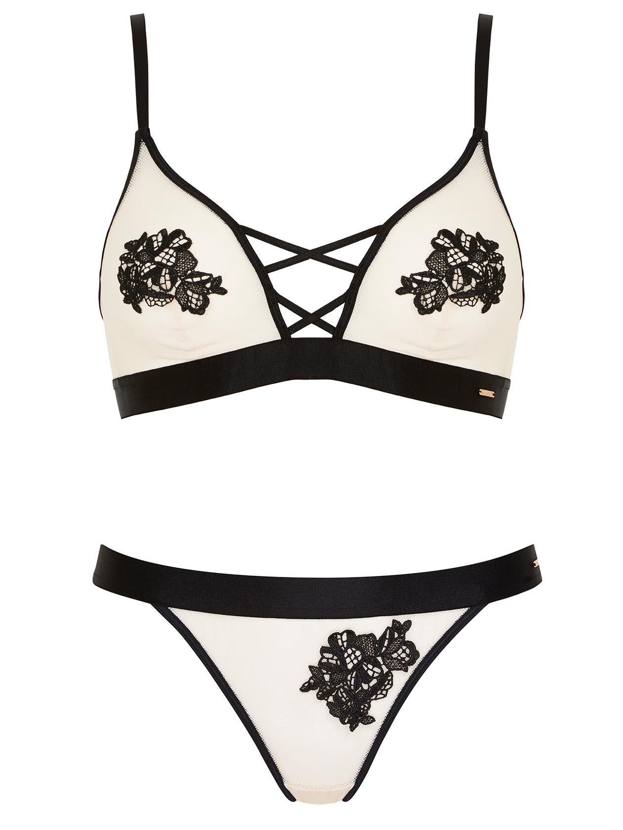 Demi Non-Padded Triangle Bra, £24, Thong, £14, Boux Avenue