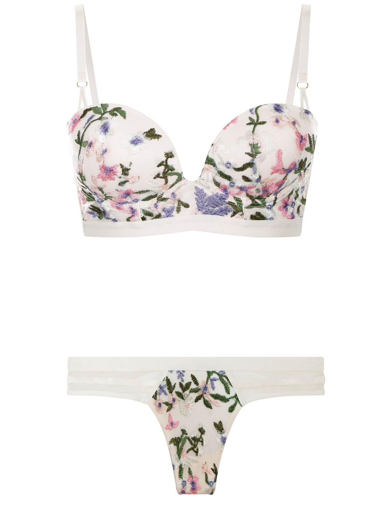 White Floral Embroidered Longline Bra, £16.99, Thong, £5.99, New Look