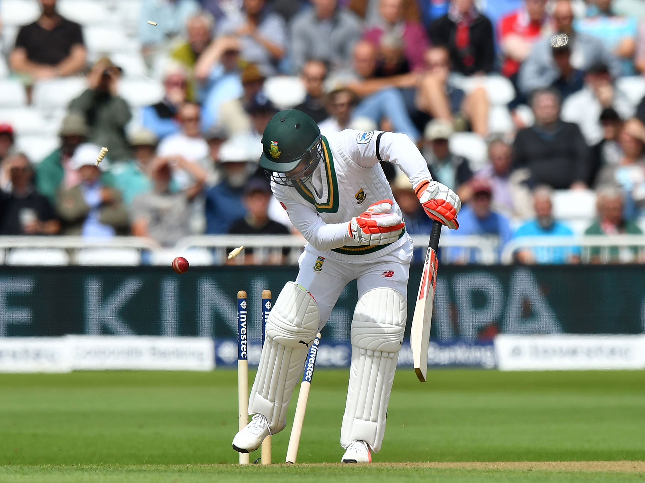 Heino Kuhn is bowled out for 34 runs during the first day of the second Test