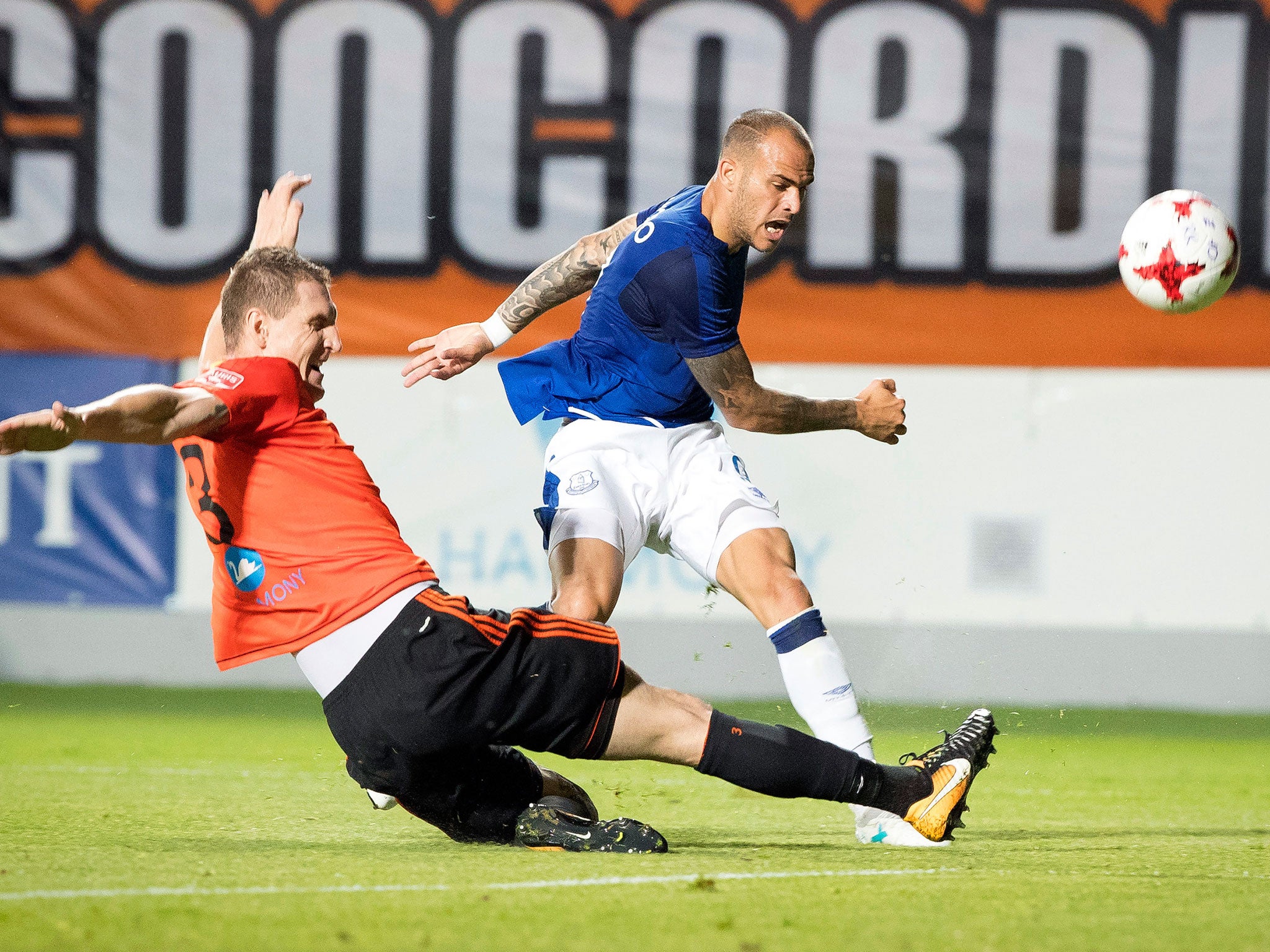 Jan Maslo bids to block a shot from Sandro Ramirez