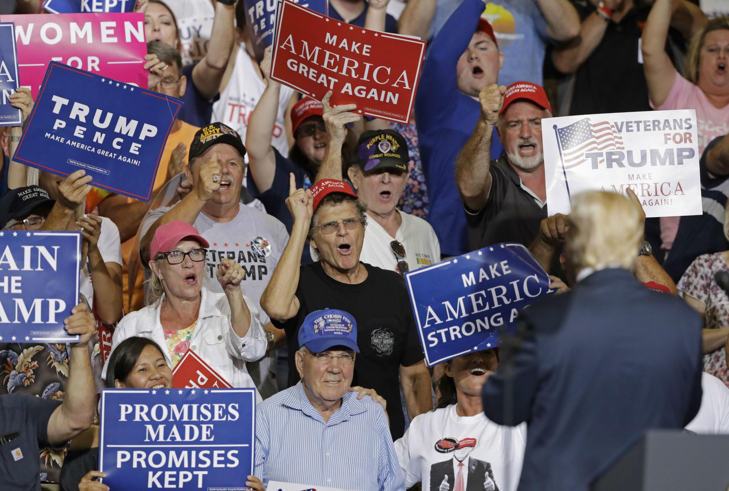 Donald Trump surveys a rally of core supporters