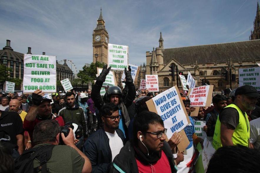 Food delivery drivers protested after five separate victims were targeted by attackers