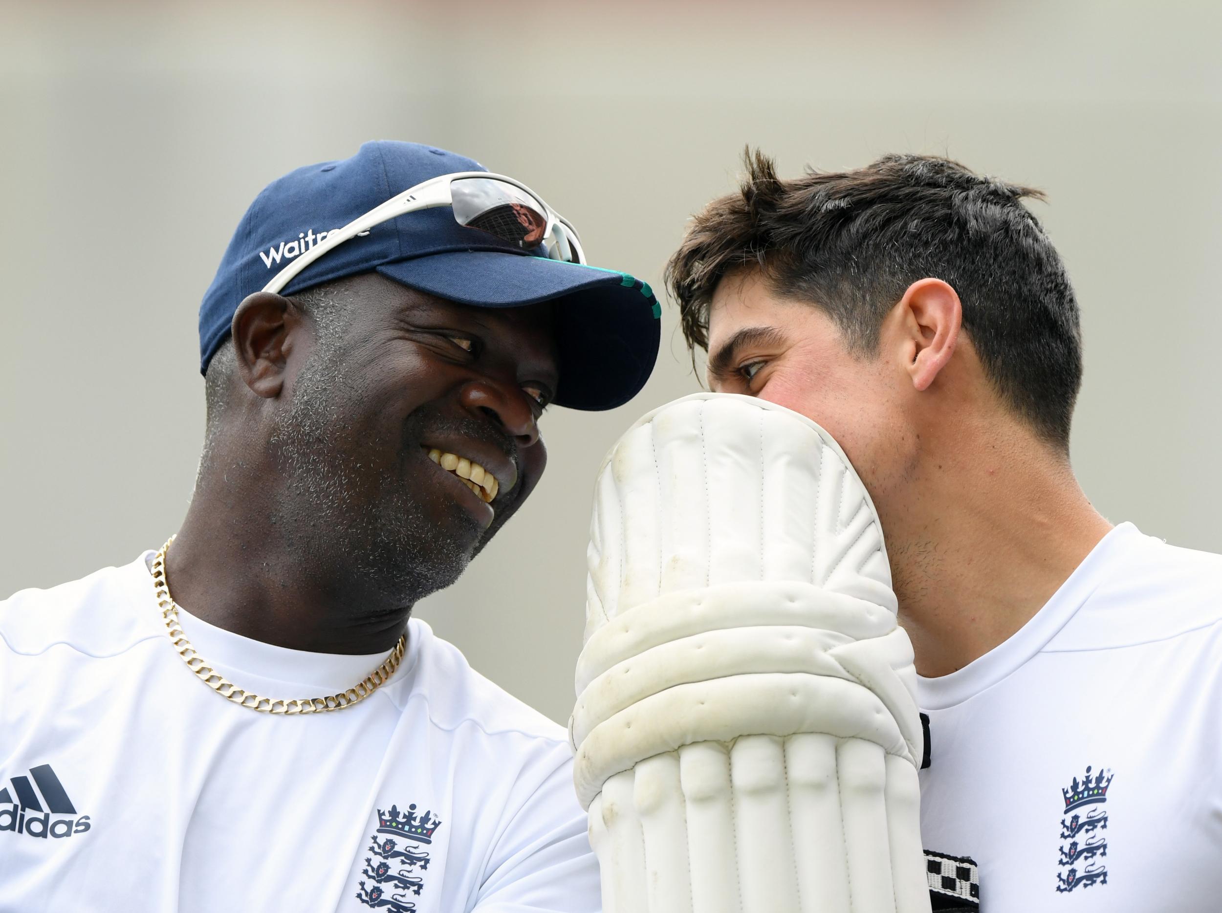 Gibson in conversation with former England captain Alastair Cook