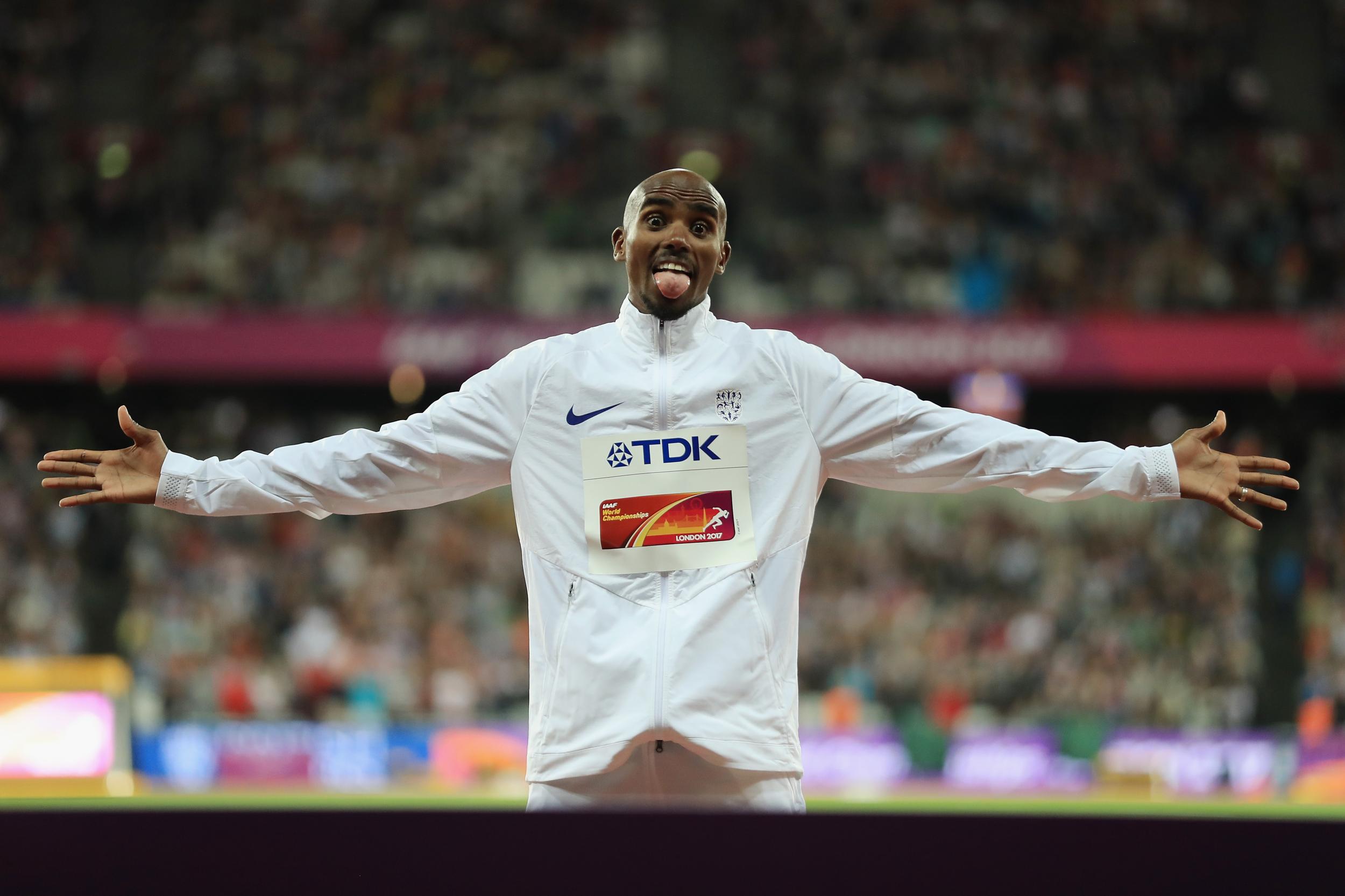 Farah on the podium at the London Stadium