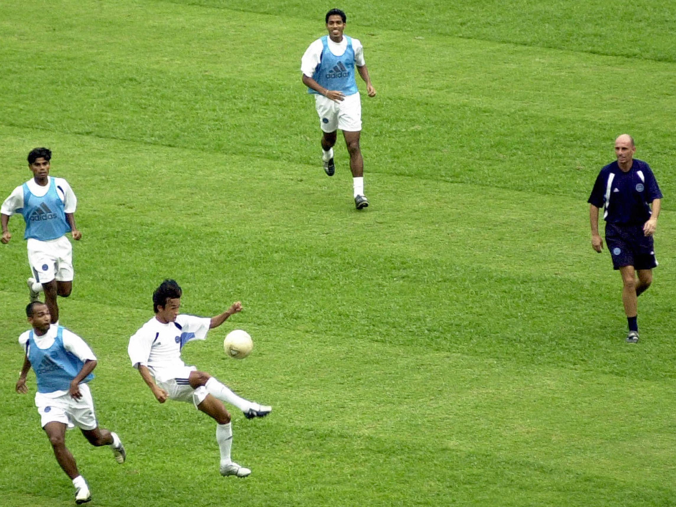 Constantine watches over a training session at the Yubabharati Krirangan Stadium in Calcutta