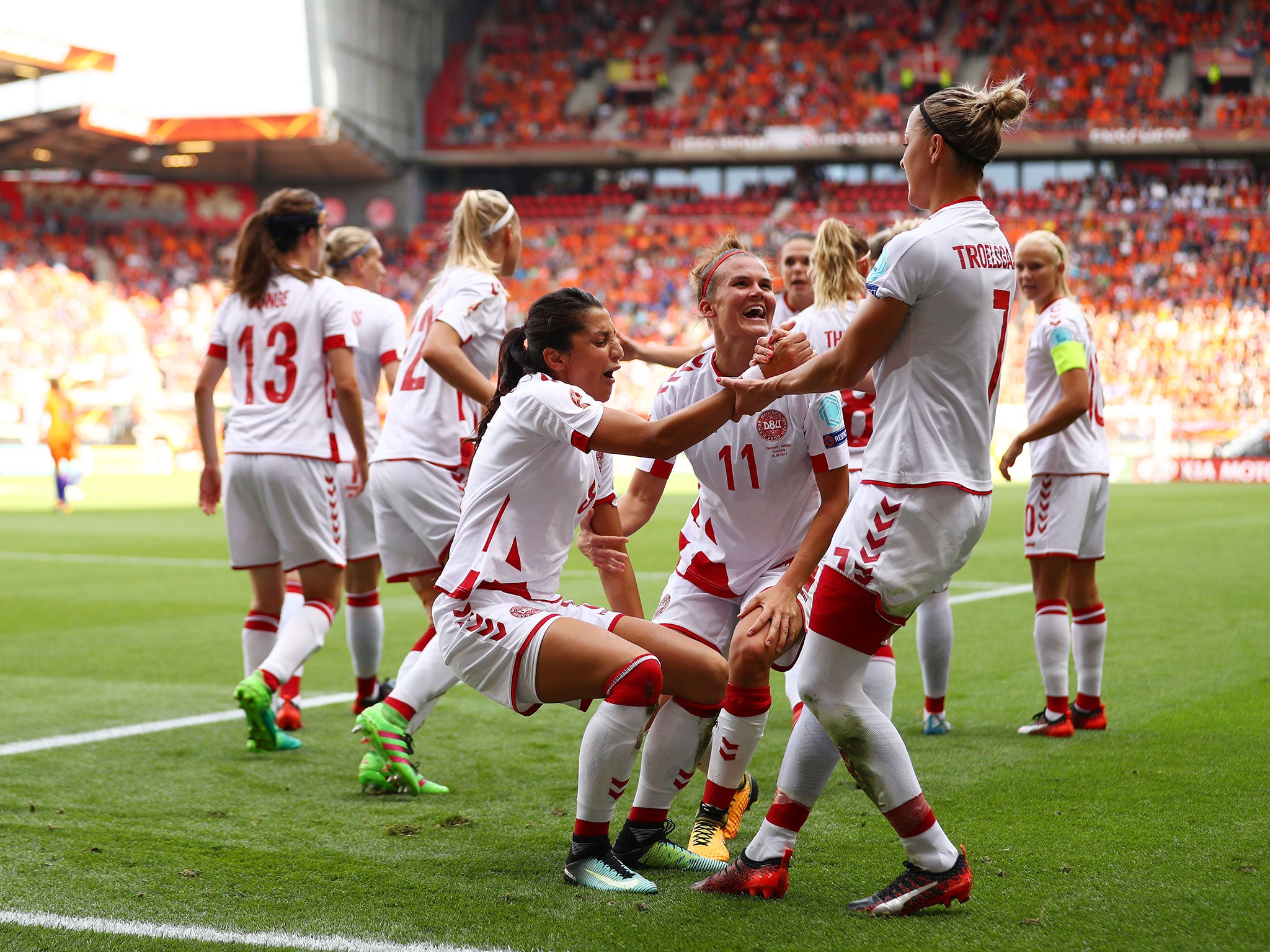 Pernille Harder scored Denmark's second after the 30-minute mark to draw her side level