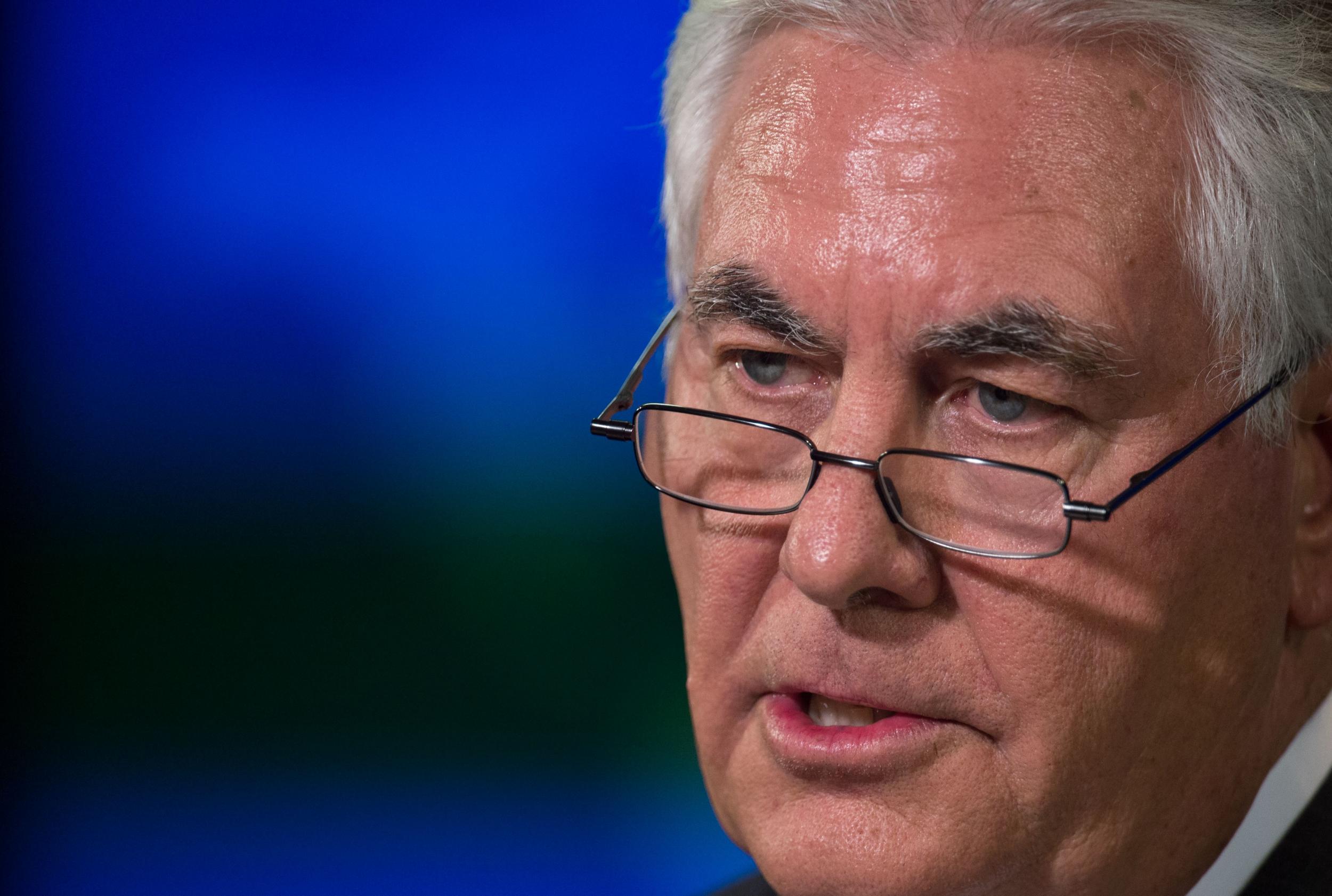 US Secretary of State Rex Tillerson delivers remarks from the briefing room of the US State Department in Washington