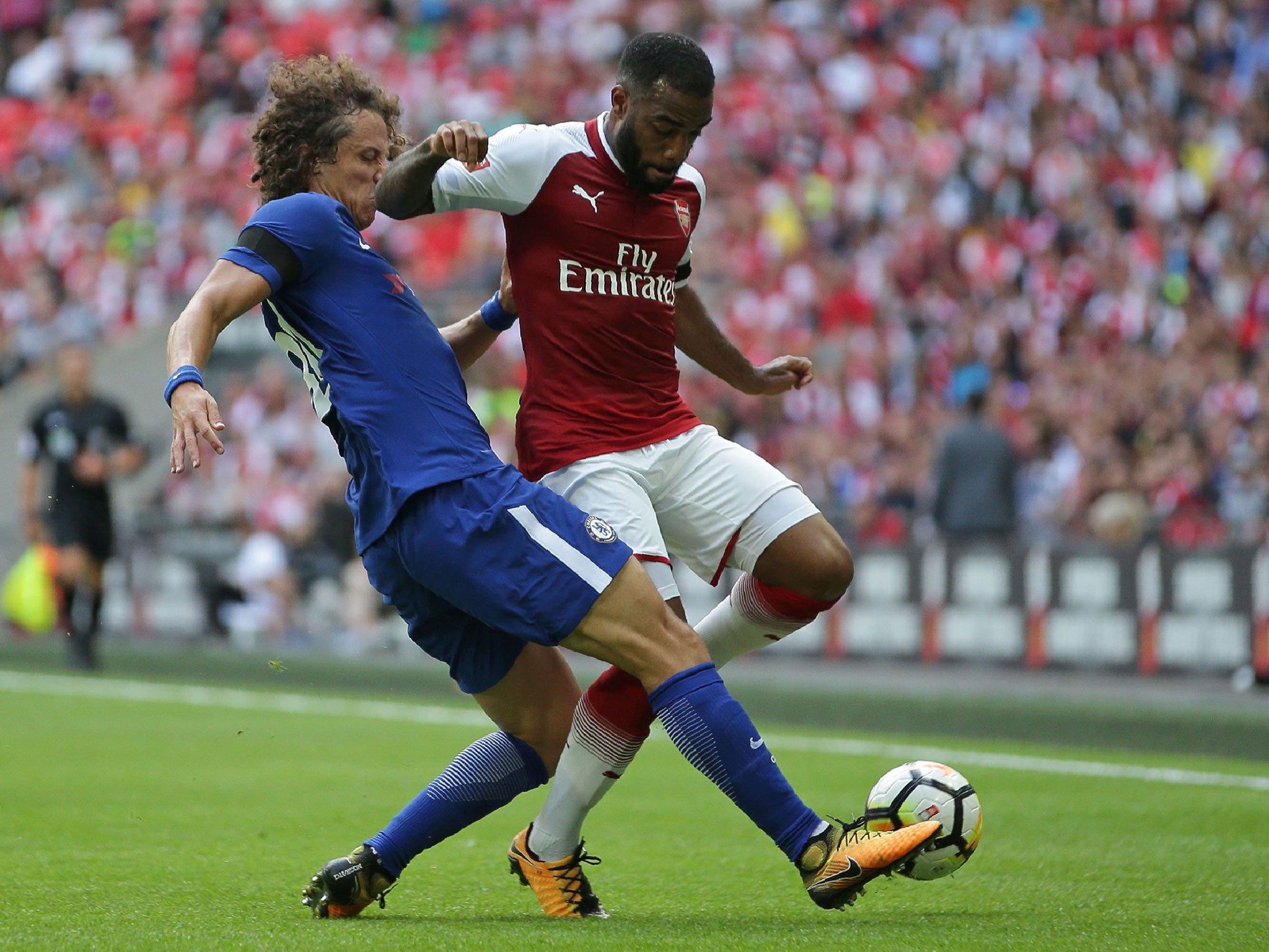 Alexandre Lacazette in action during the Community Shield clash against Chelsea