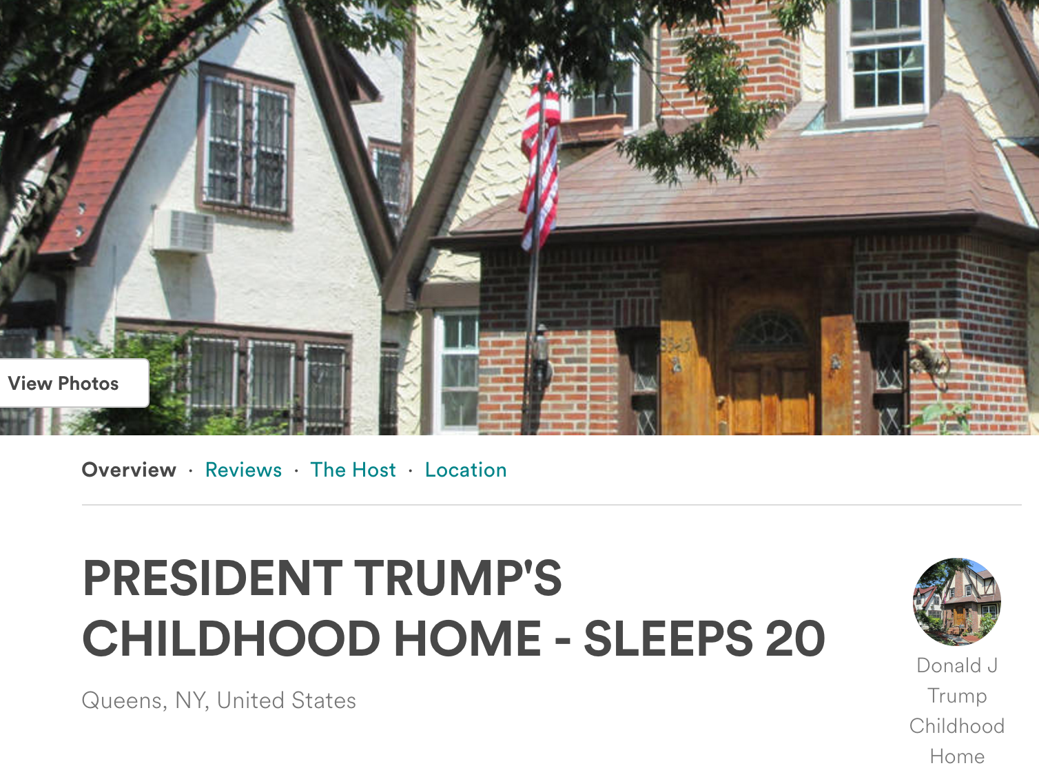 Mr Trump's childhood home is currently listed on Airbnb