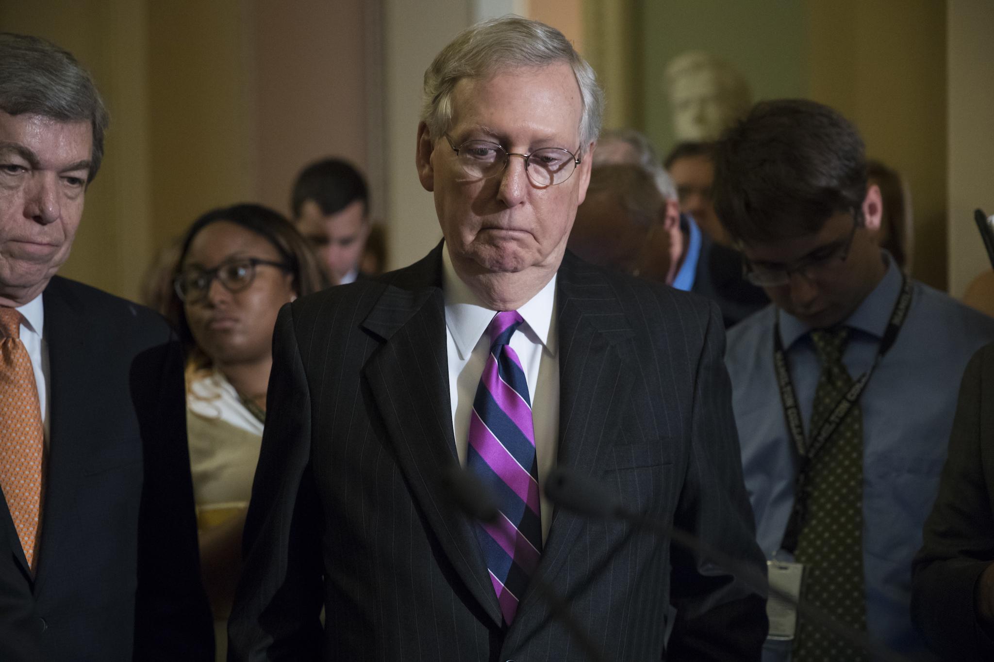 Senate Majority Leader Mitch McConnell joined by Republican Senator Roy Blunt