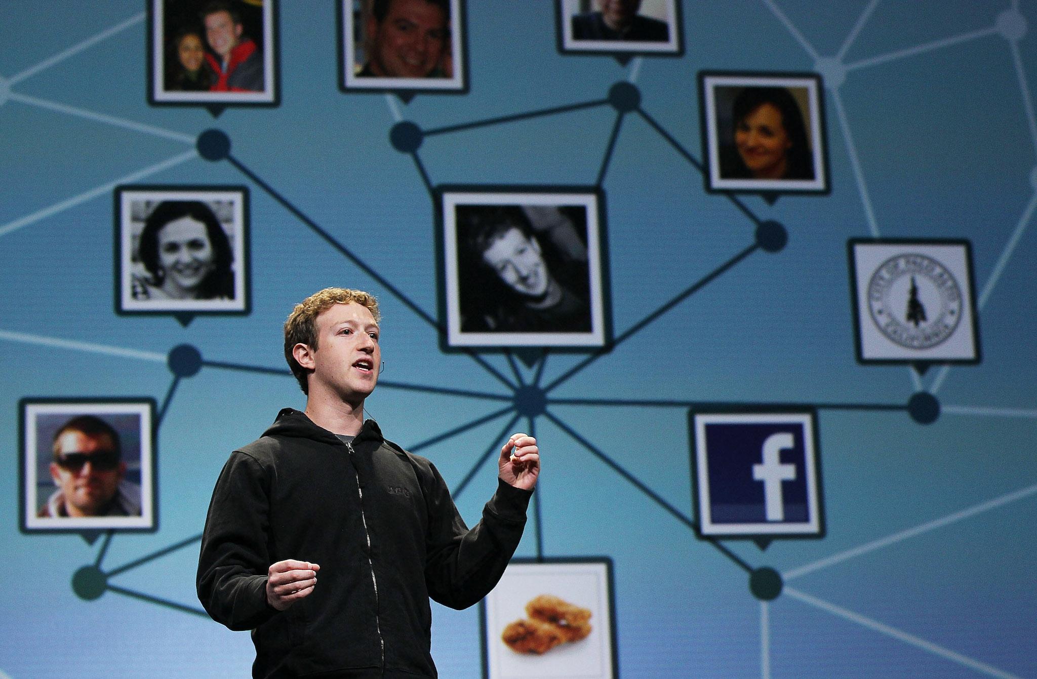 Facebook founder and CEO Mark Zuckerberg delivers the opening keynote address at the f8 Developer Conference April 21, 2010 in San Francisco, California