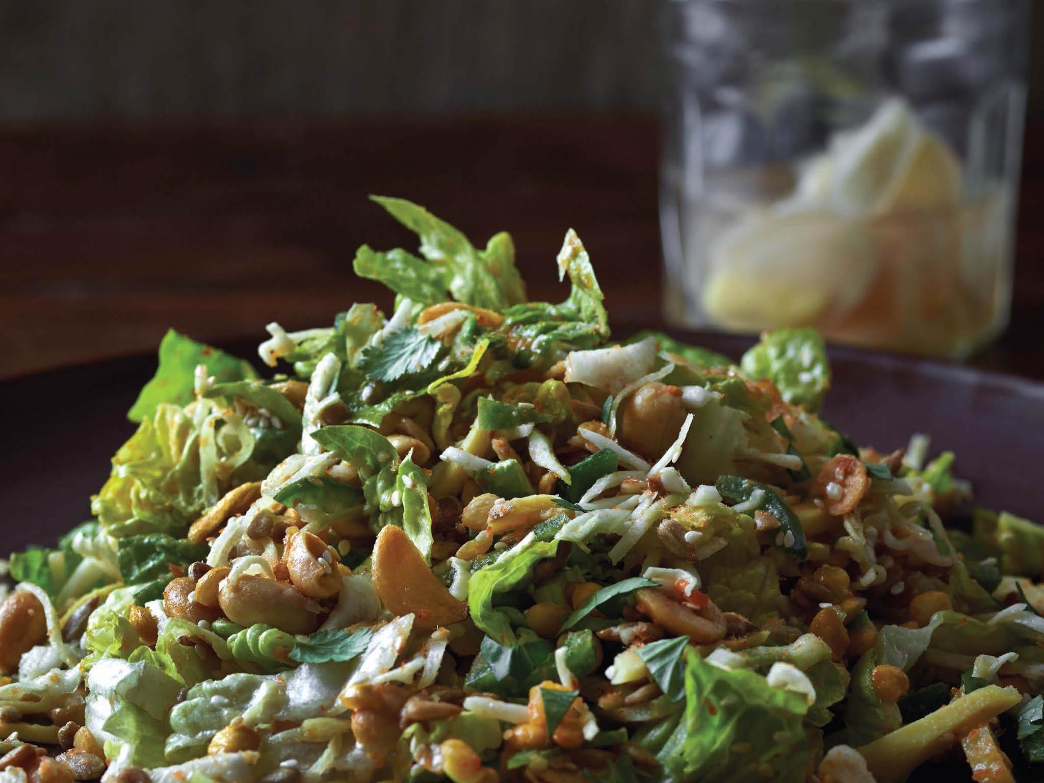 Like all good Burmese salads, this recipe does not skimp on all the crunchy bits. Keep them on hand to make more of this salad; you may want to eat it all week