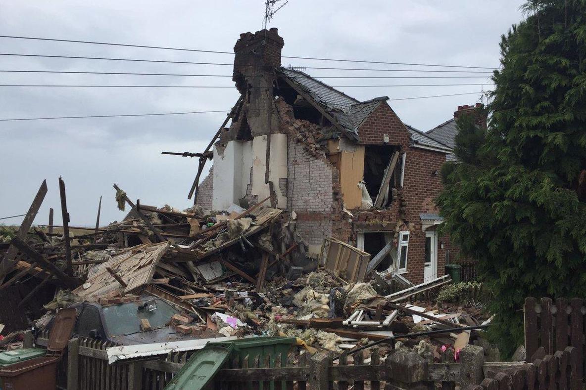 A semi-detached house was completely destroyed by the explosion in Rossyln Avenue