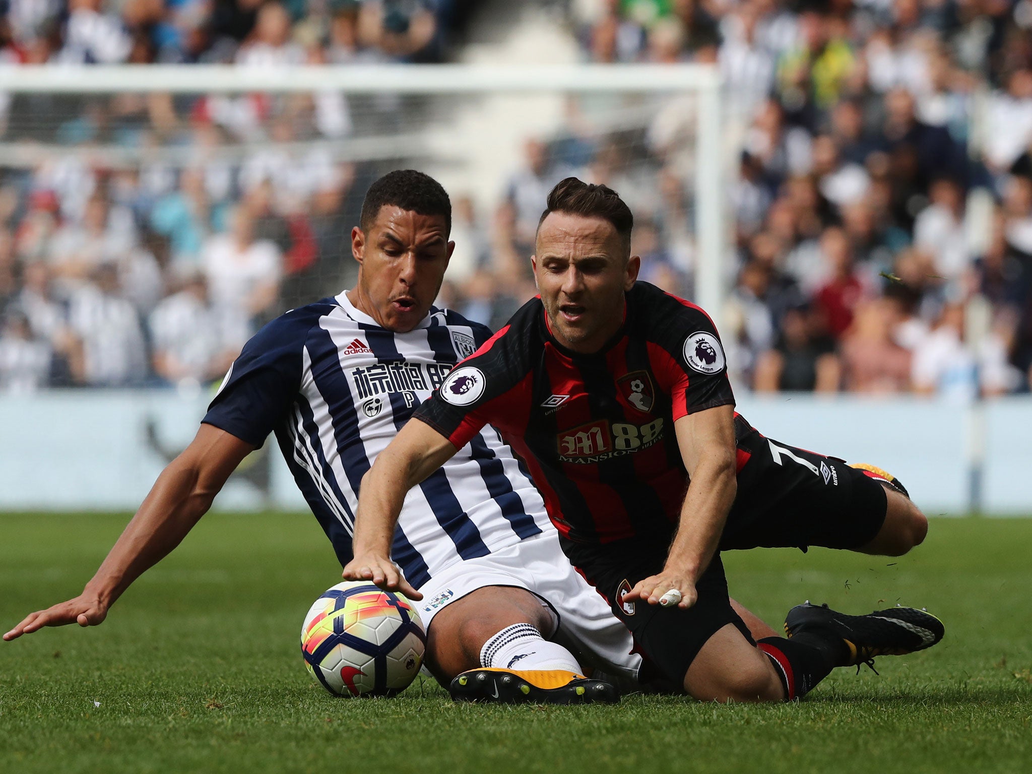 Jake Livermore and Marc Pugh go head to head for possession