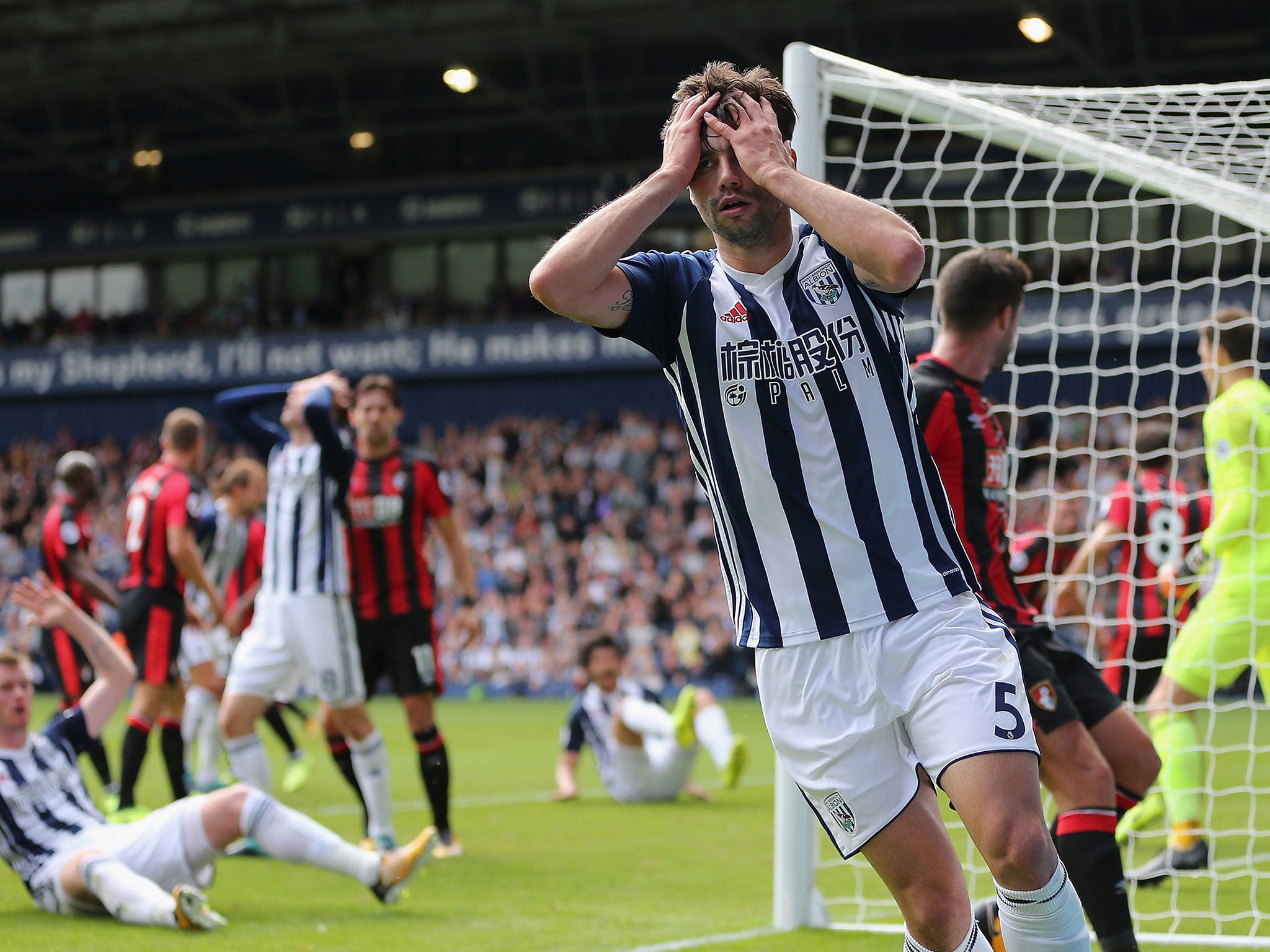 Claudio Yacob reacts after a missed West Brom chance