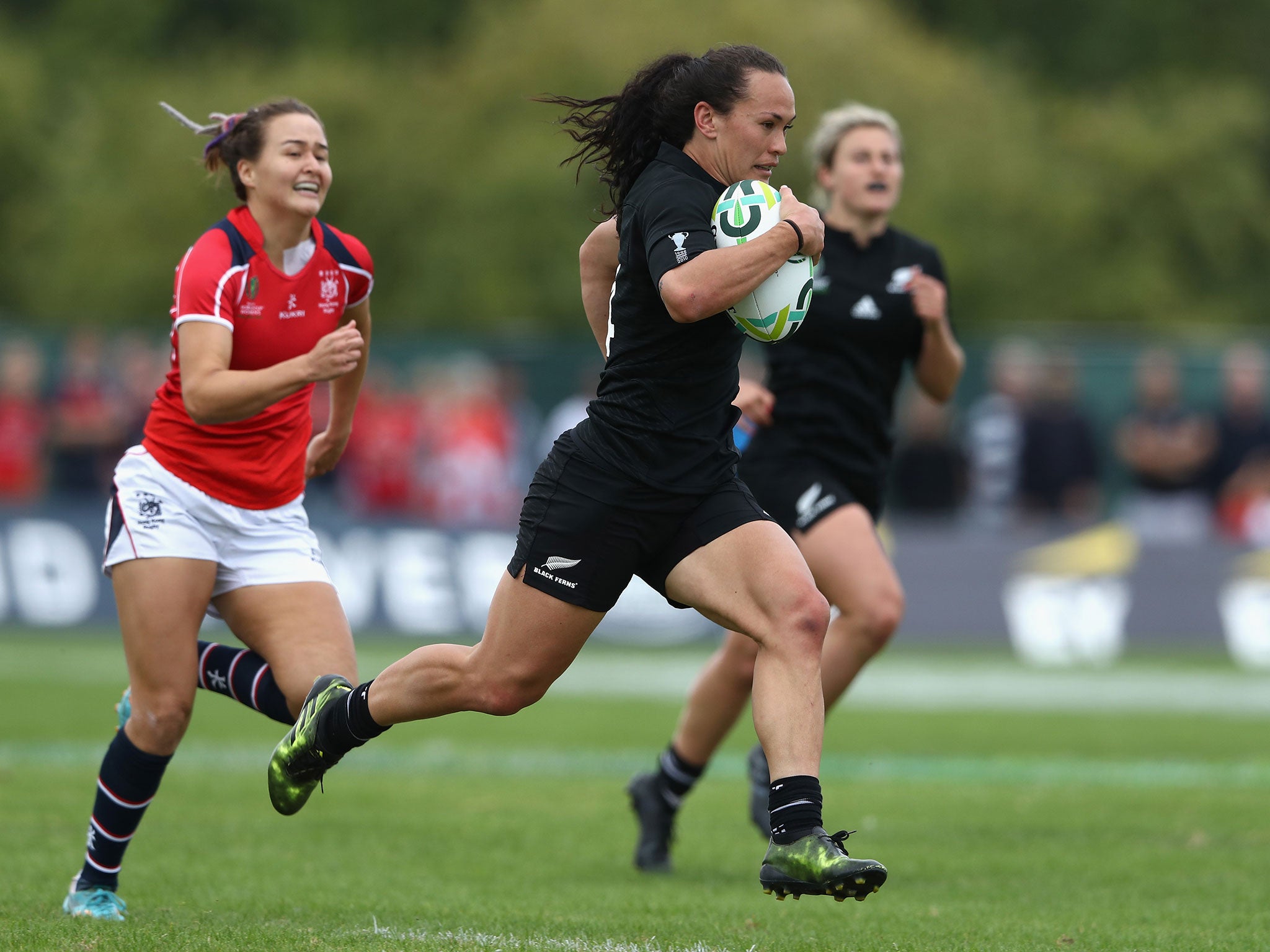 Portia Woodman scored eight tries for New Zealand in their 121-0 win over Hong Kong