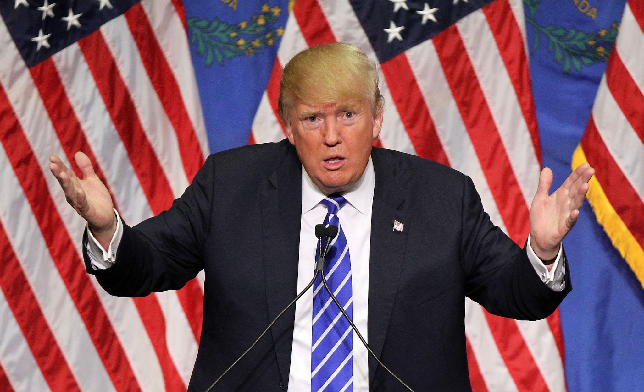 Donald Trump speaks during a campaign rally in Las Vegas