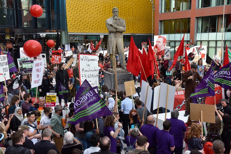 A statue of Friedrich Engels in Manchester, where he conducted research in the 1840s. Phil Collins had the statue trucked from Ukraine