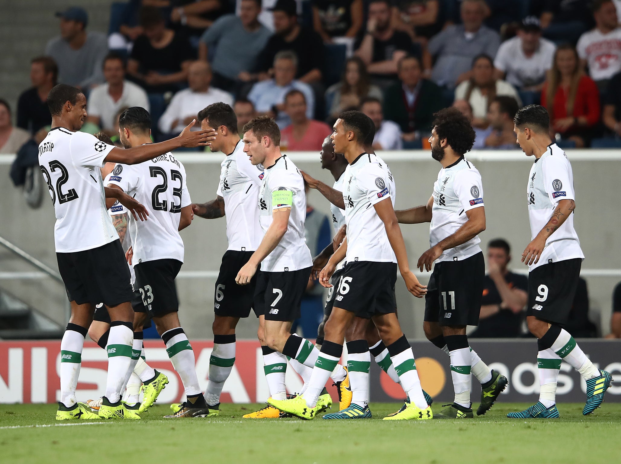 Liverpool celebrate their crucial second goal