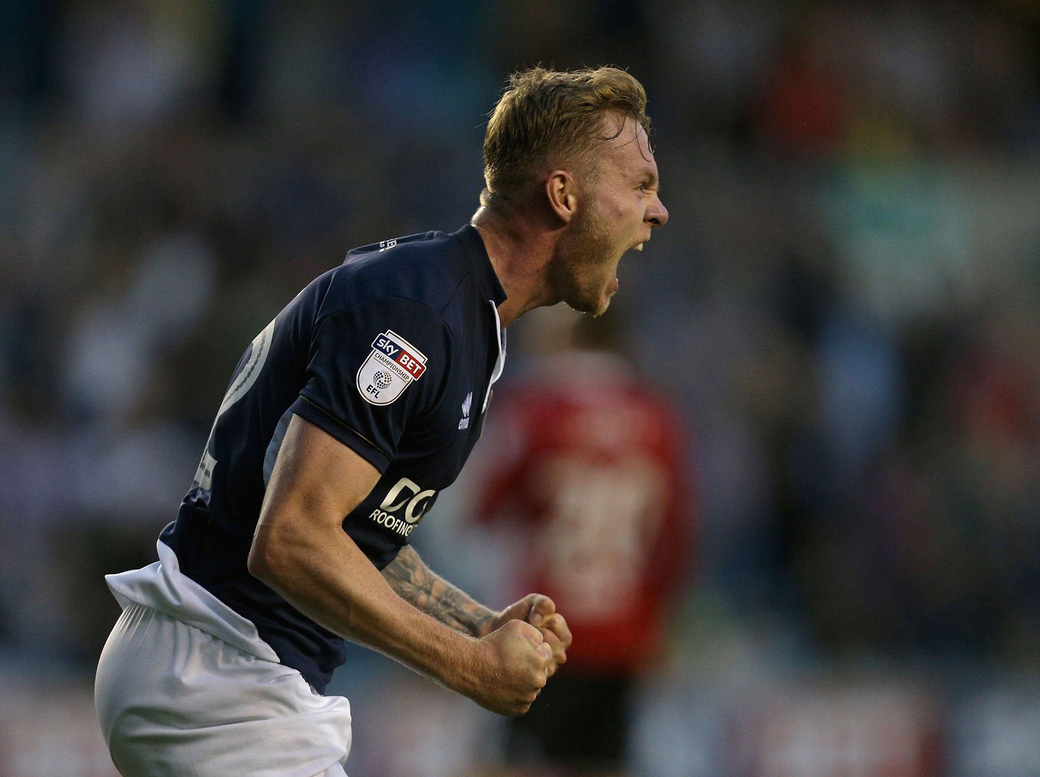 Aiden O'Brien celebrates scoring Millwall's second