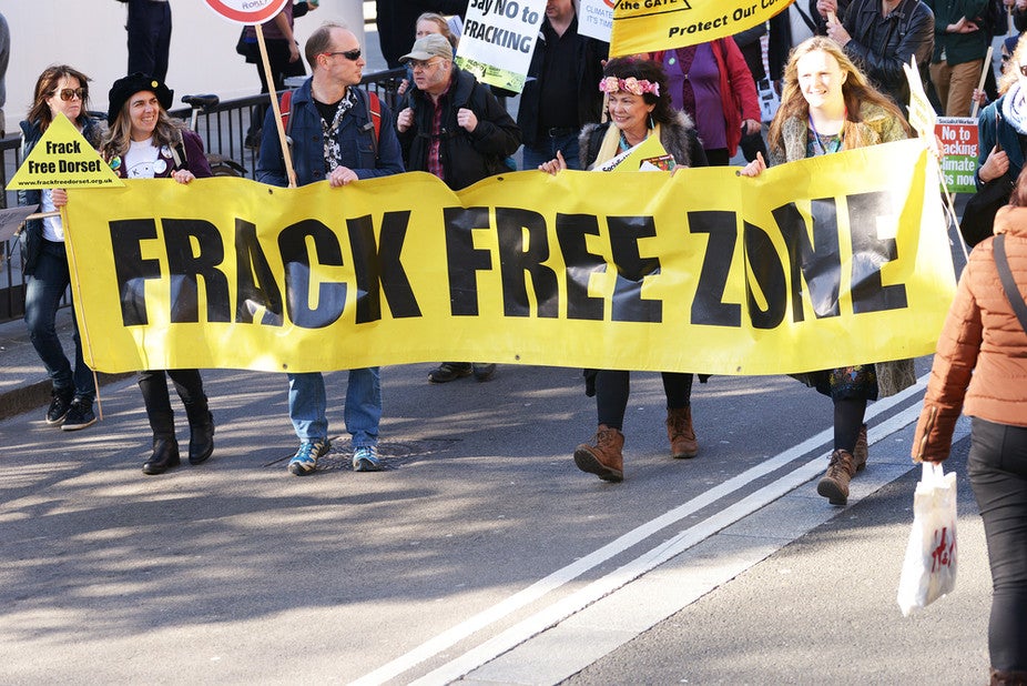 Protesters campaign against fracking and climate change in Dorset