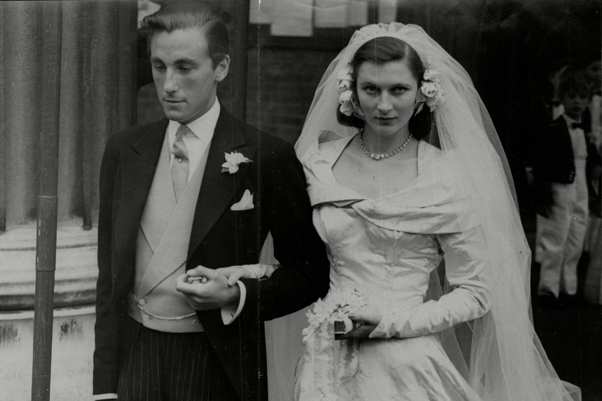 With his first wife Lady Caroline Thynne on their wedding day in 1950