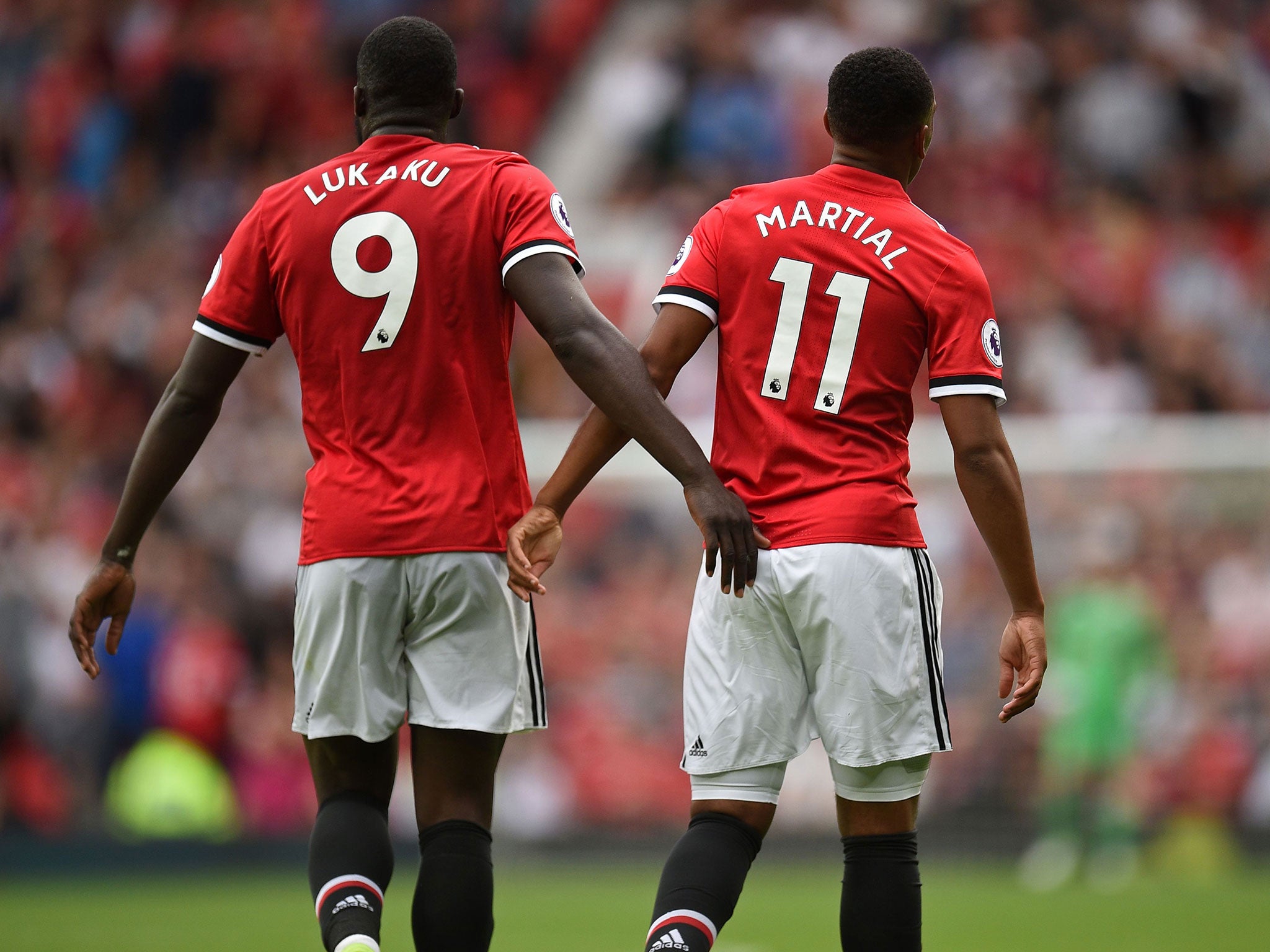 Martial with Romelu Lukaku during Saturday's game