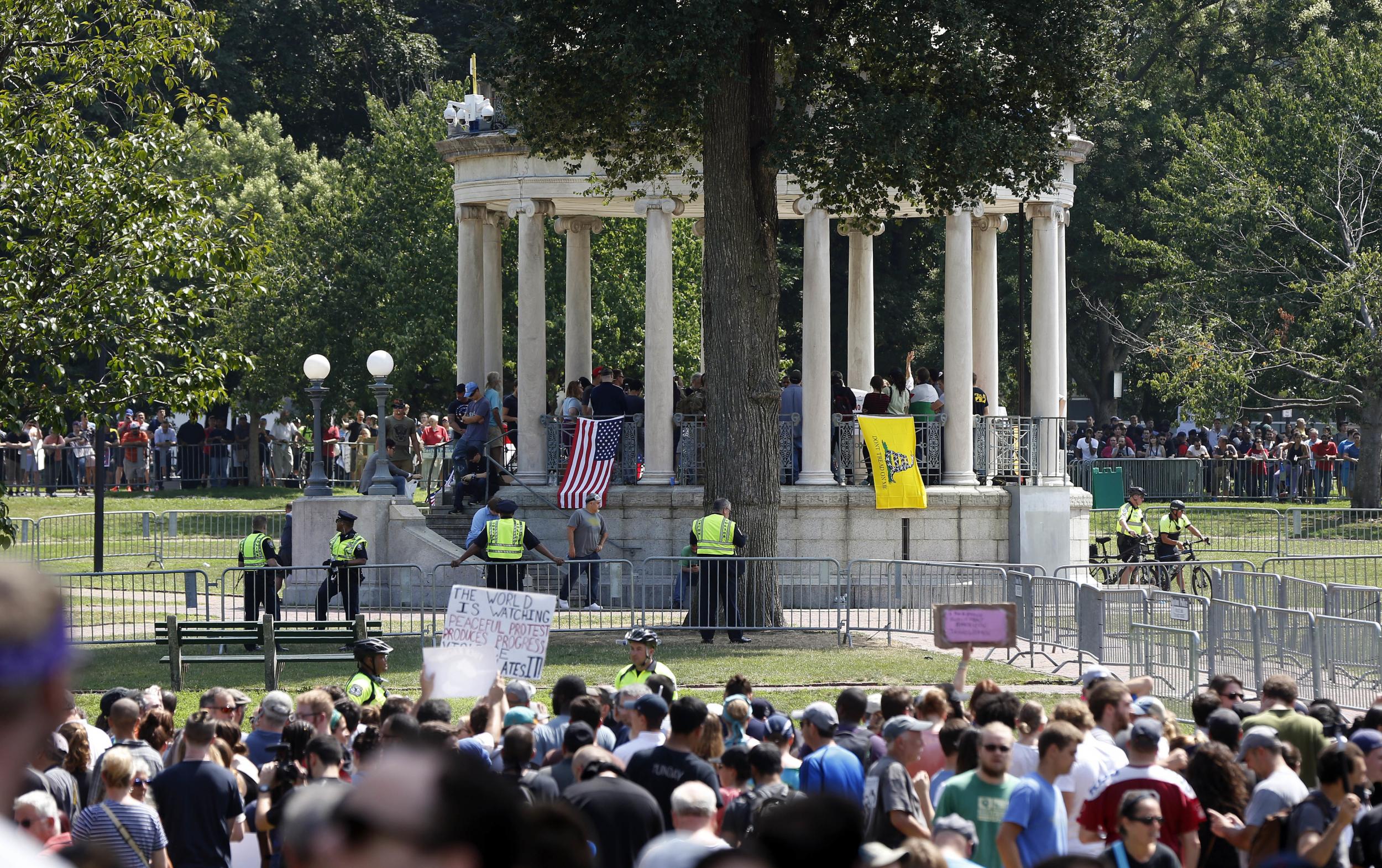 Counter protesters vastly outnumbered the "free speech" demonstrators in Boston