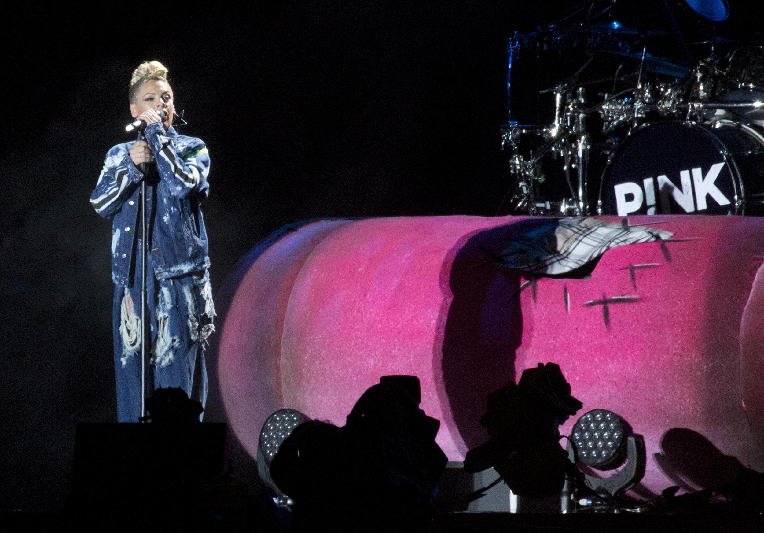 Pink performs on the Supervene Stage at the V Festival in Hylands Park, Chelmsford