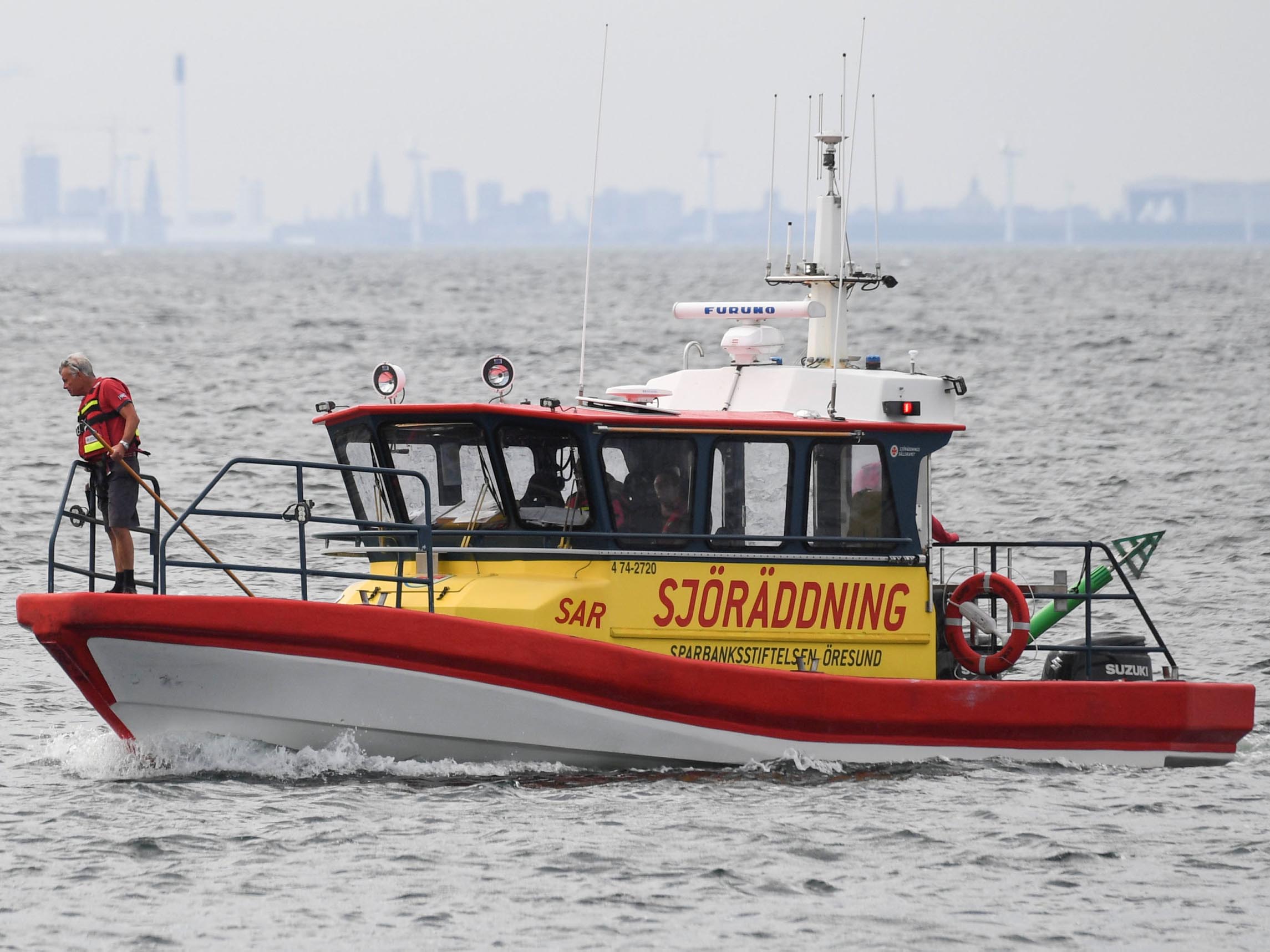 A Swedish Sea Rescue Society unit searches for missing Swedish journalist Kim Wall at Lundakra Bay between Barseback and Landskrona