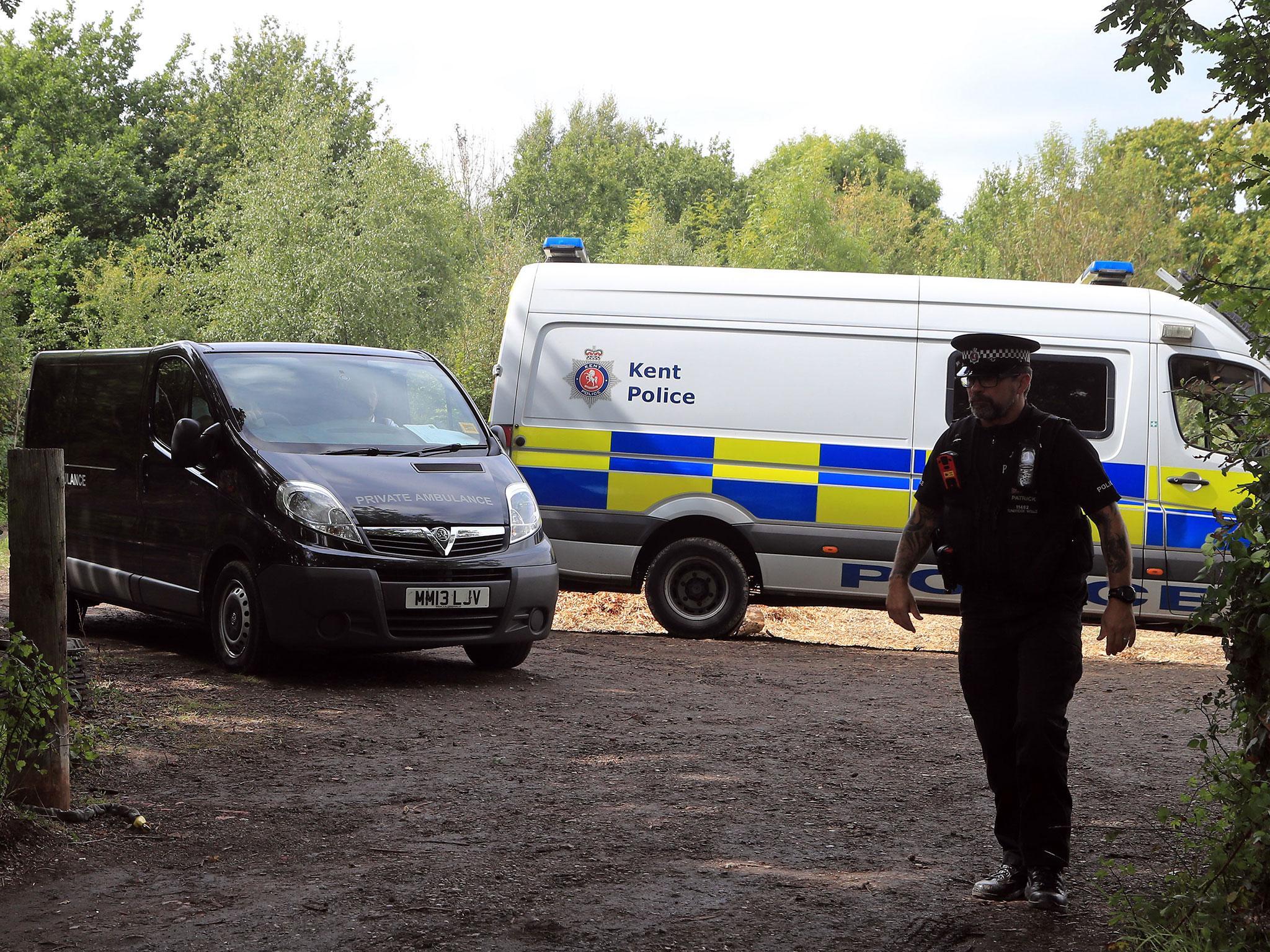 A private ambulance leaves the site of the Flamefest festival in Tunbridge Wells, Kent, following the unexplained death of a man at the festival