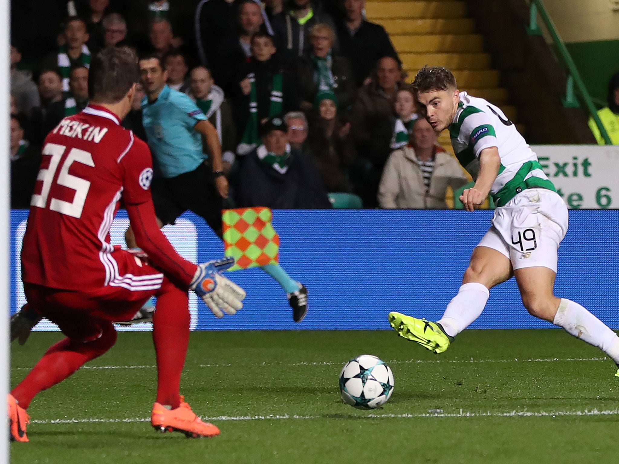 James Forrest of Celtic scores his team's fourth goal