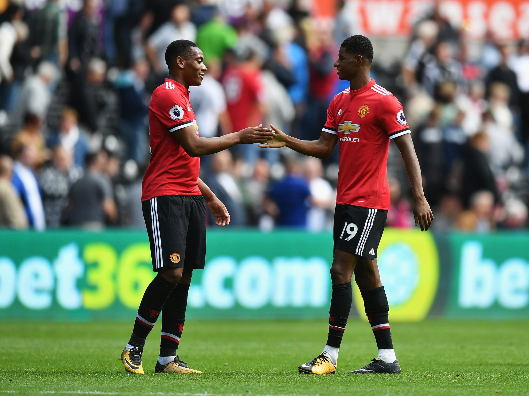 Marcus Rashford and Anthony Martial during last weekend's victory over Swansea