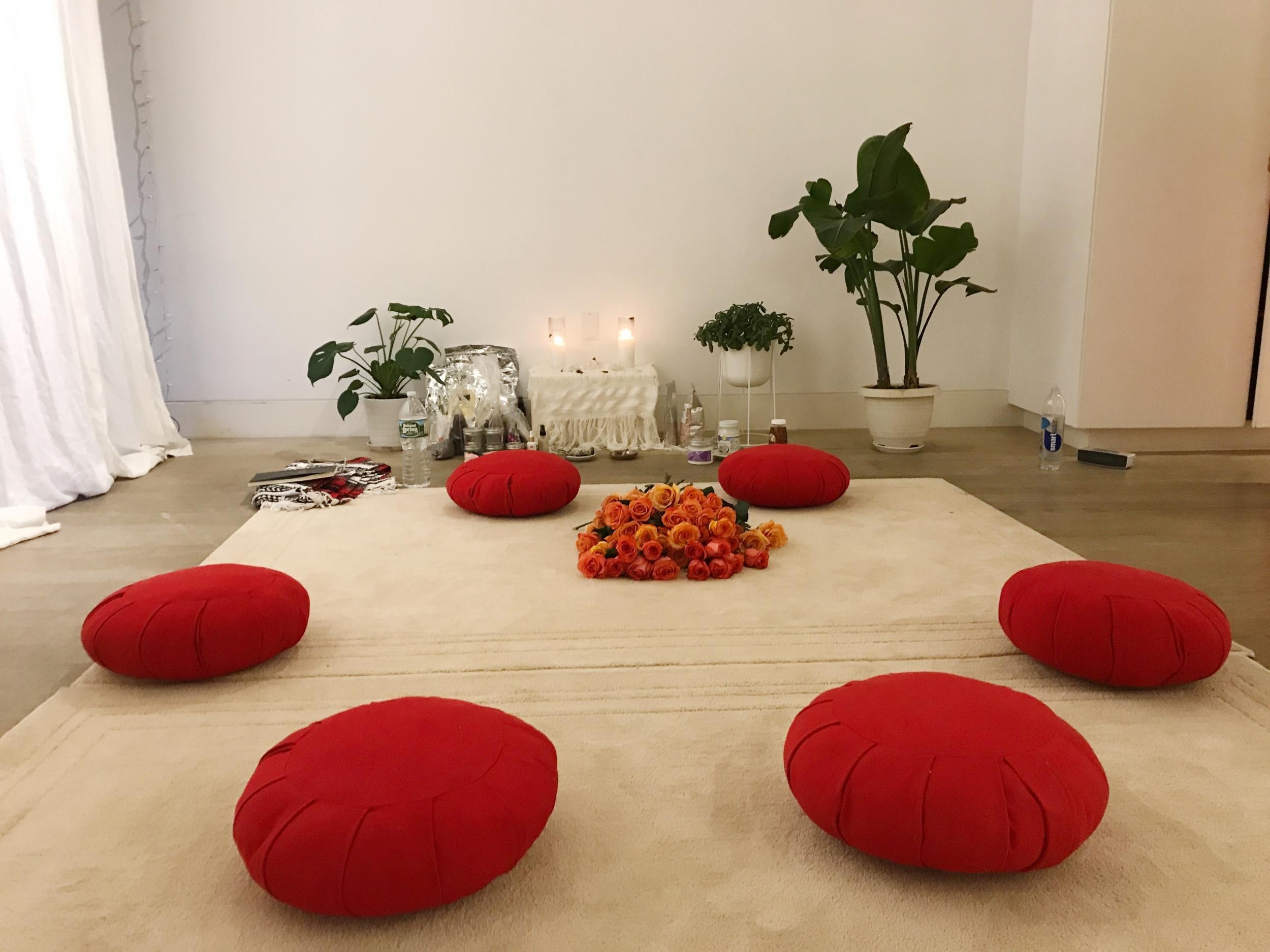 Participants sat in a semi circle to learn about the feminine nature of the moon