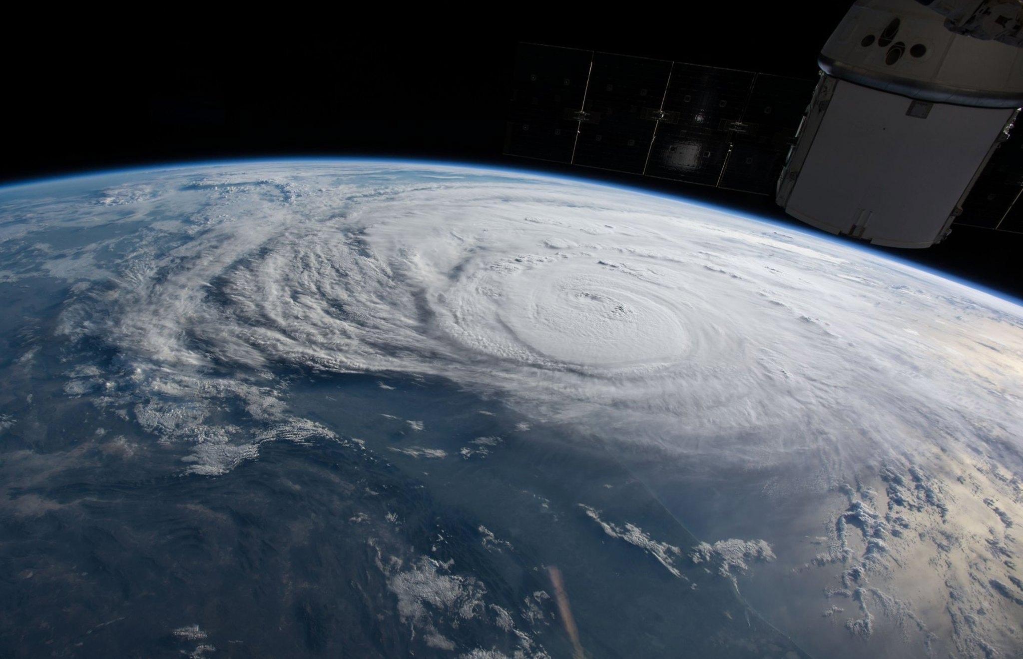 A NASA handout shows an image taken from the International Space Station of Hurricane Harvey approaching Texas