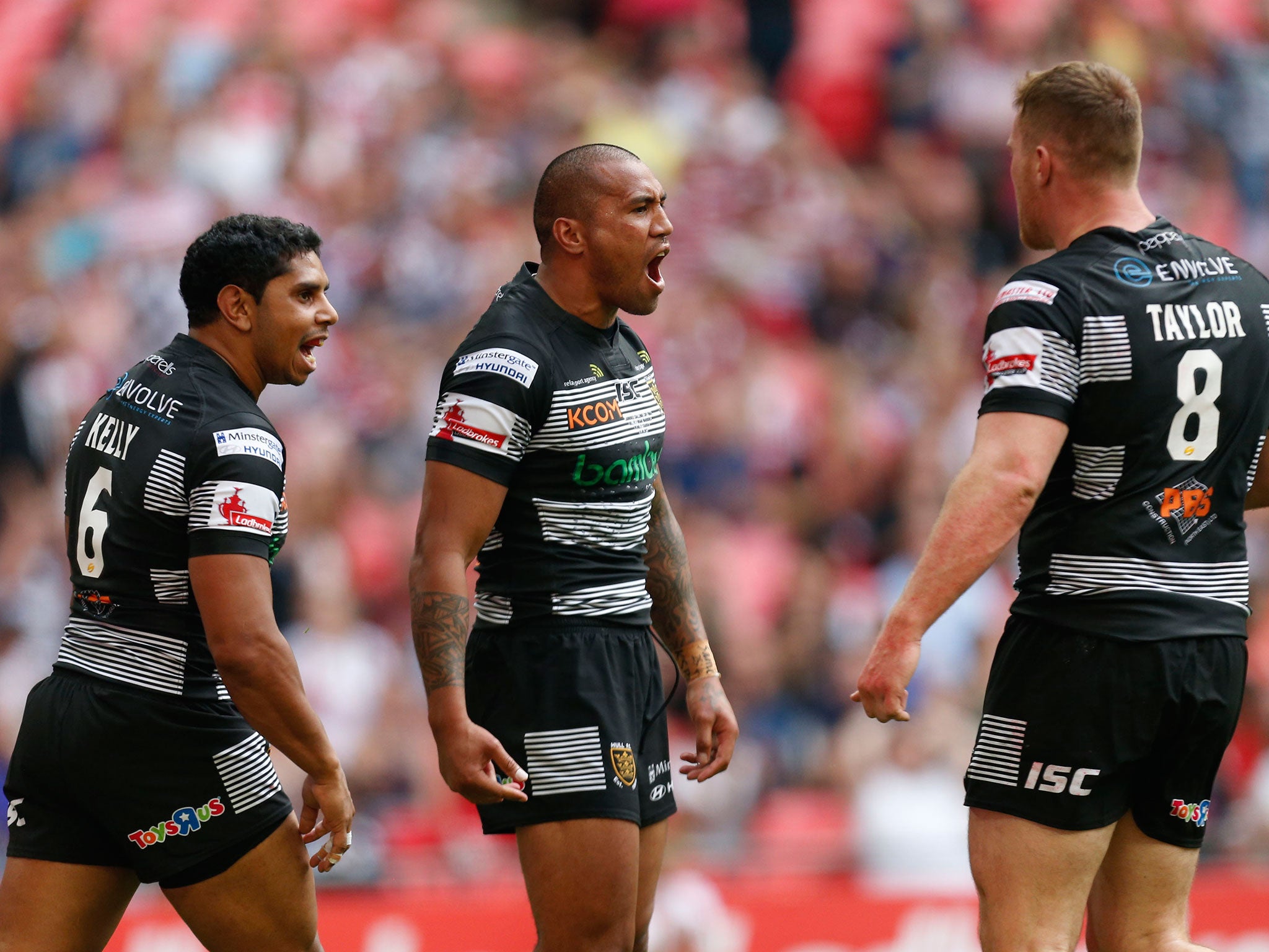 Fetuli Talanoa celebrates scoring Hull's first try